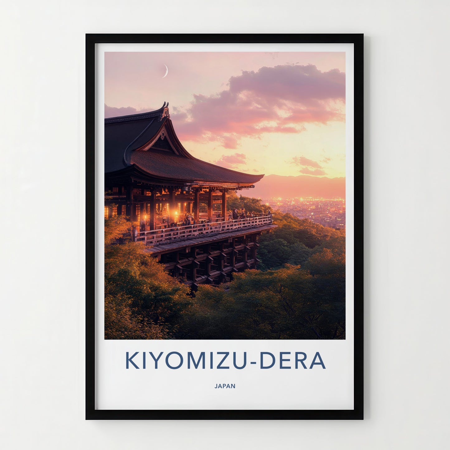 Kiyomizu-Dera Poster - Japan Travel Art - Temple Sunset Moon Home Decor