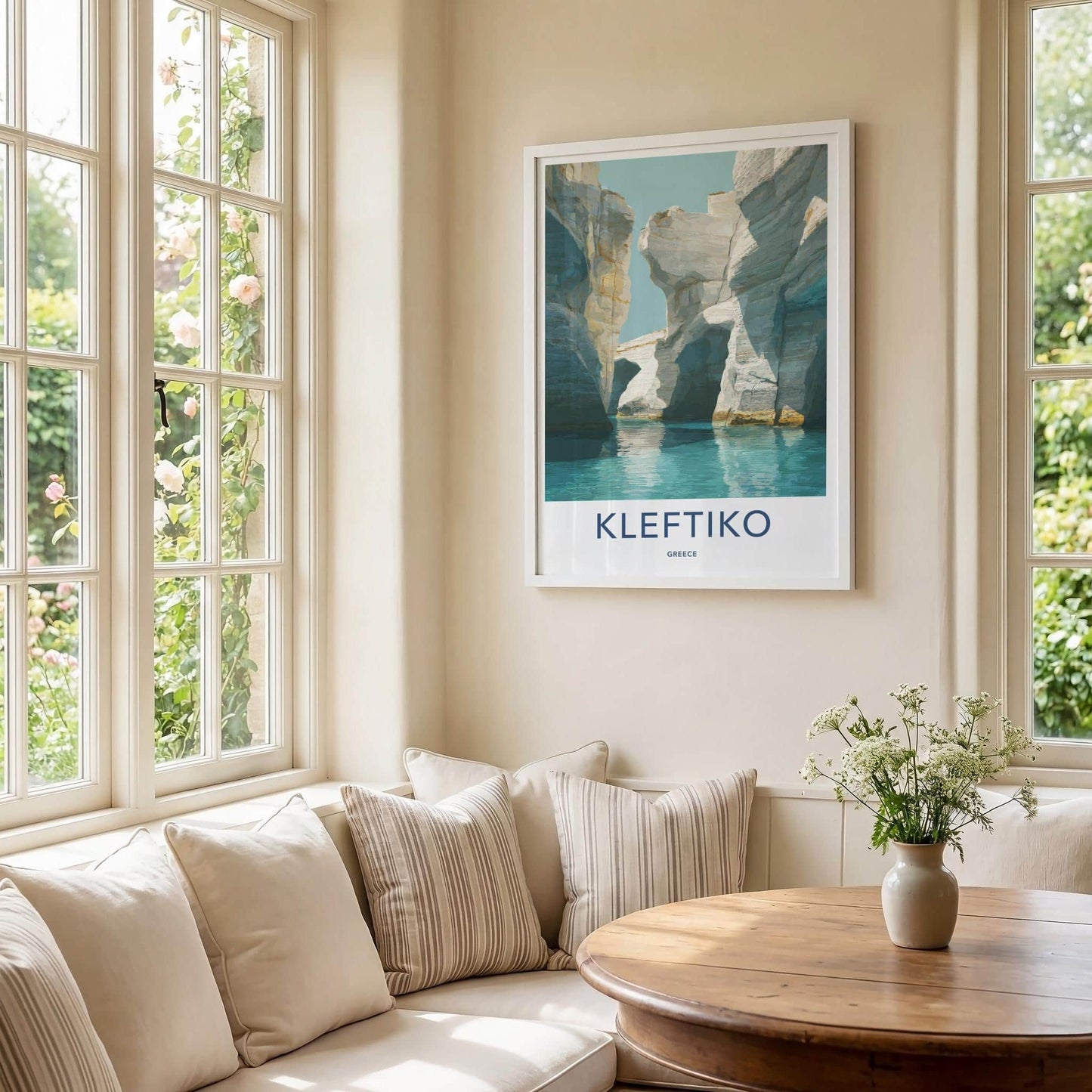 Kleftiko Poster - Greece Travel Art - White Sea Grotto Lounge Decor