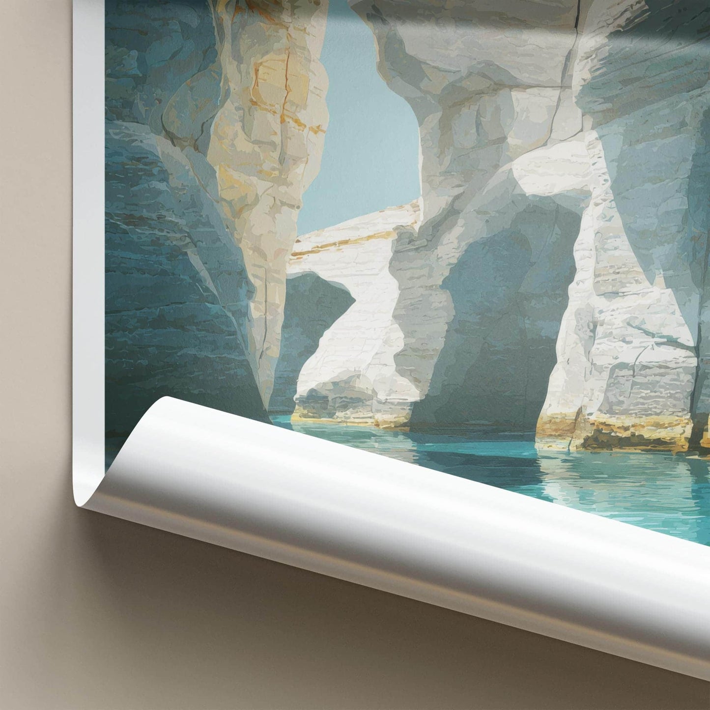 Kleftiko Poster - Greece Travel Art - White Sea Grotto Lounge Decor