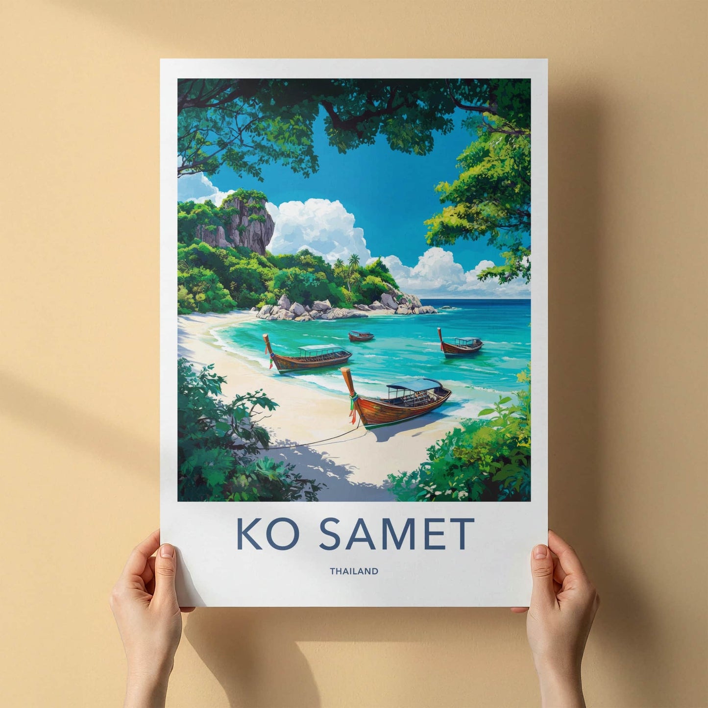 Ko Samet Poster - Thailand Travel Art - Serene Beach Boats Home Decor
