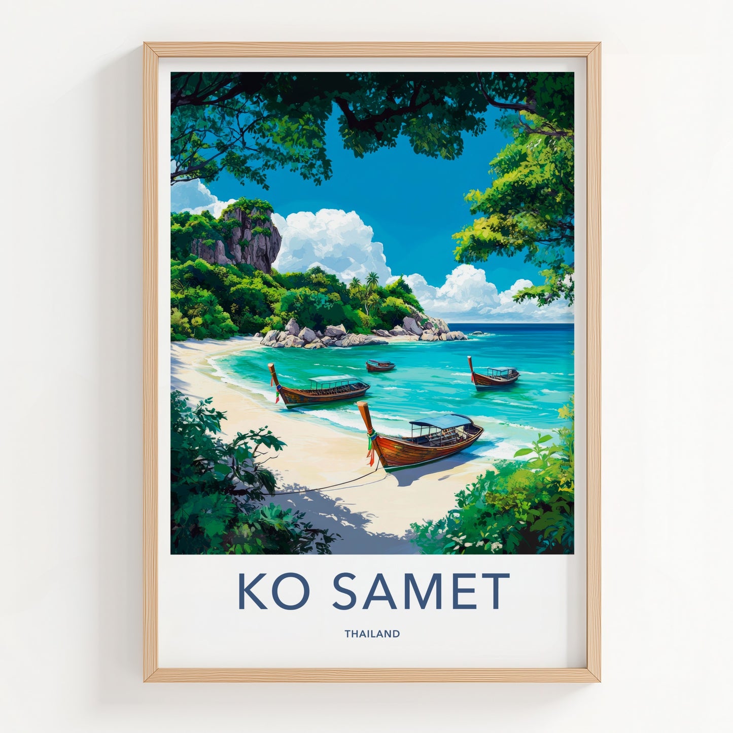 Ko Samet Poster - Thailand Travel Art - Serene Beach Boats Home Decor