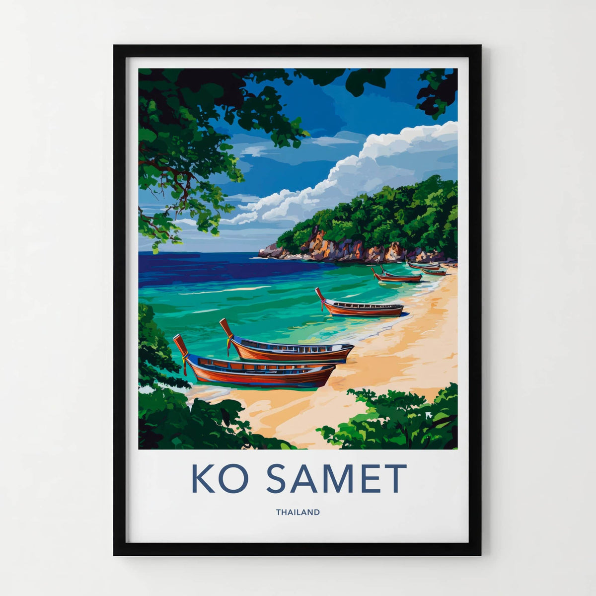 KO SAMET Poster - Thailand Travel Art - Tropical Beach Boats Home Decor