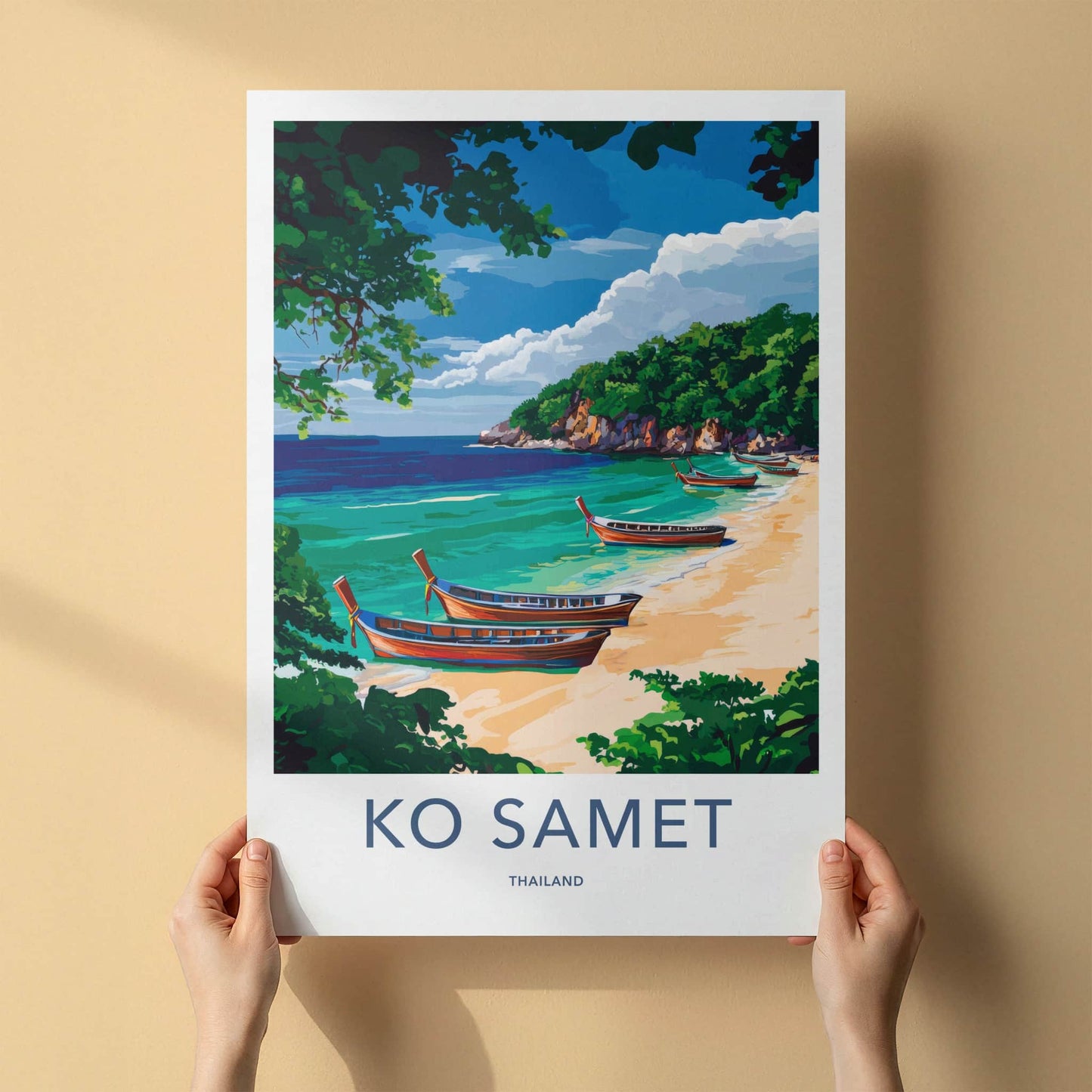 KO SAMET Poster - Thailand Travel Art - Tropical Beach Boats Home Decor