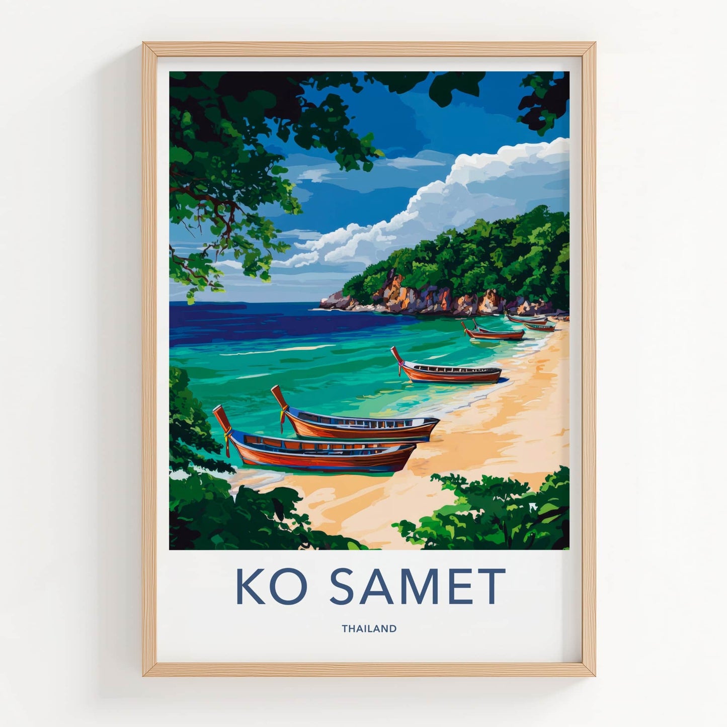 KO SAMET Poster - Thailand Travel Art - Tropical Beach Boats Home Decor