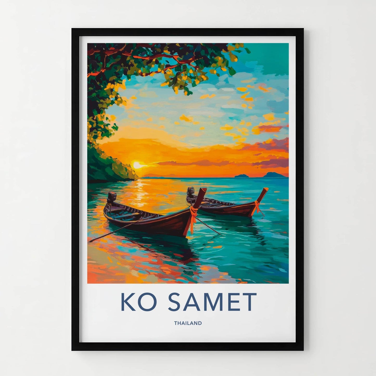 KO SAMET Poster - Thailand Travel Print - Tropical Sunset Boats Wall Decor