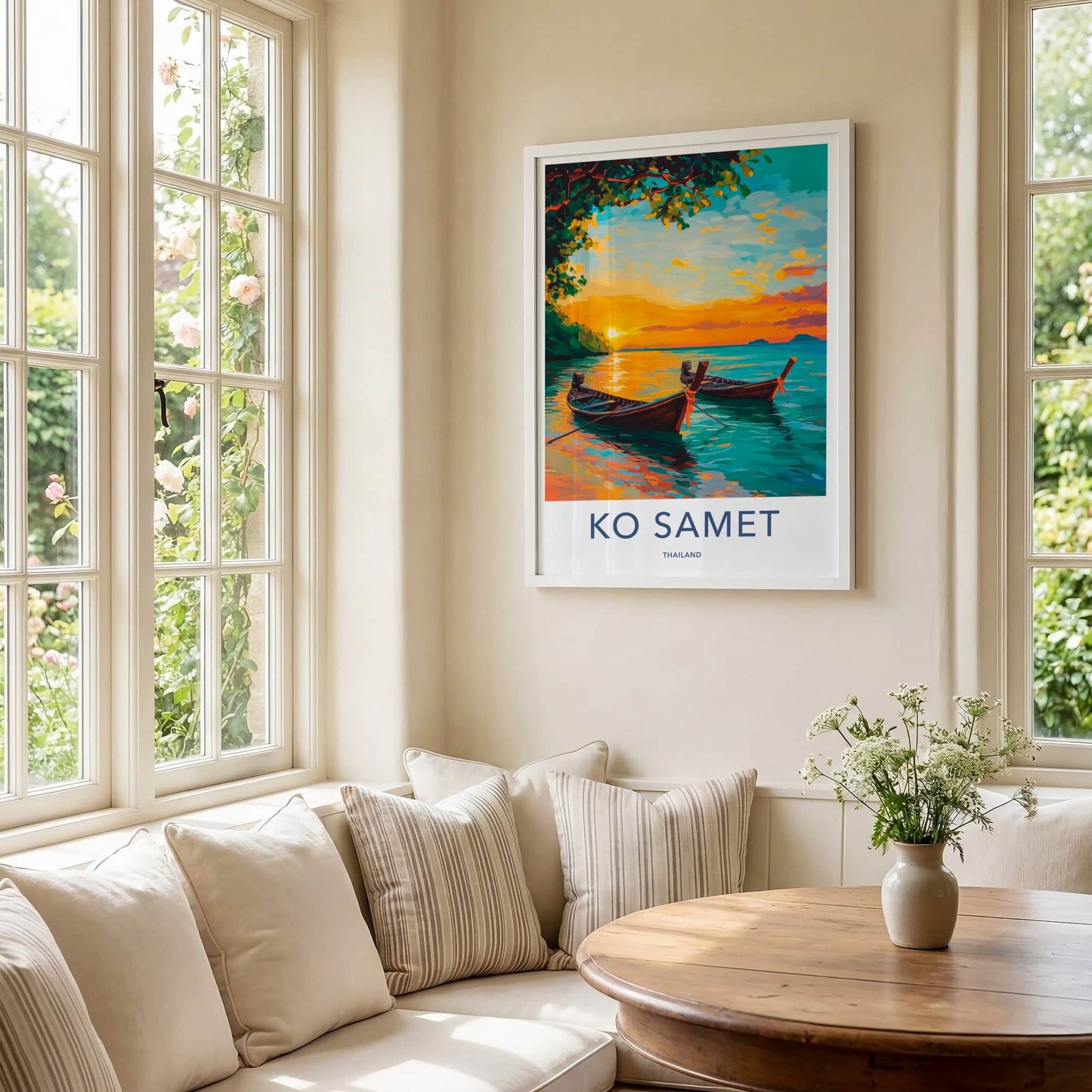 KO SAMET Poster - Thailand Travel Print - Tropical Sunset Boats Wall Decor