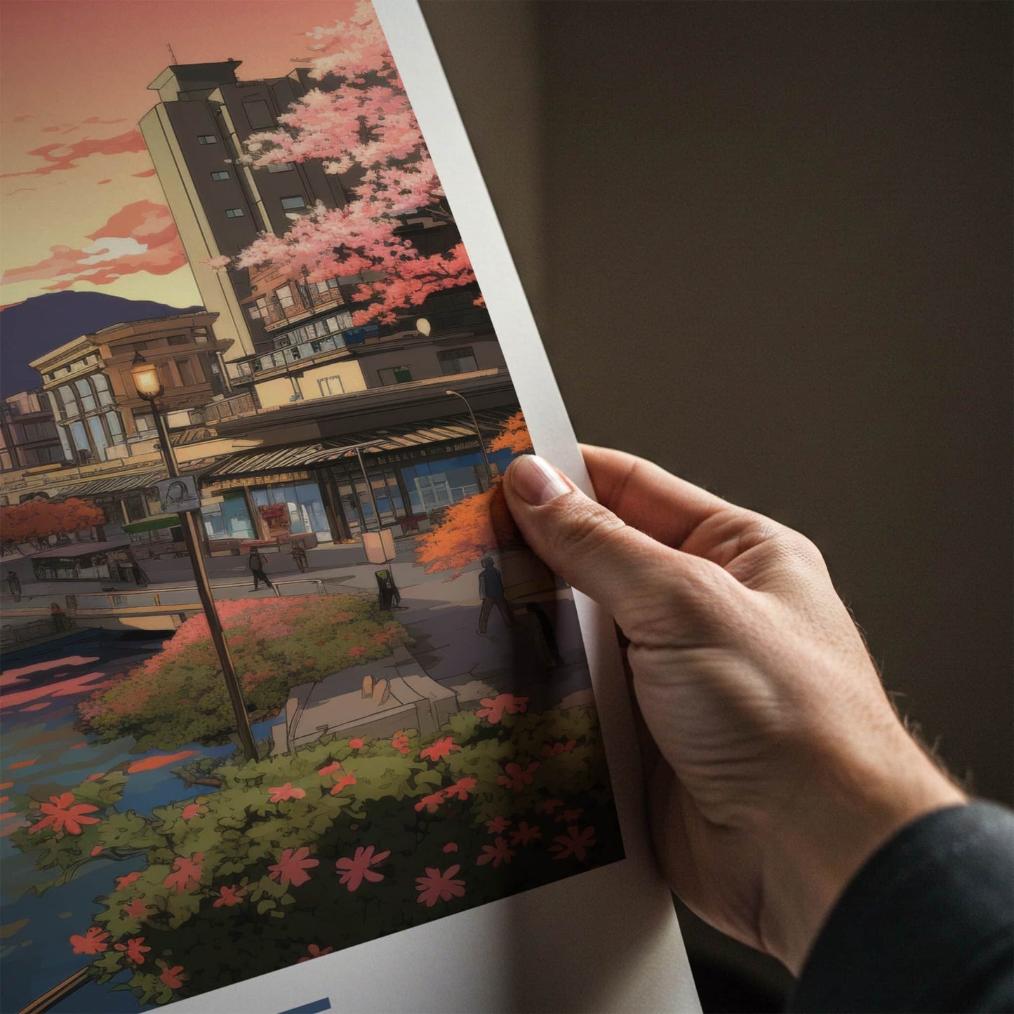 Kobe Poster - Japan Travel Art - Cherry Blossom Sunset Wall Decor