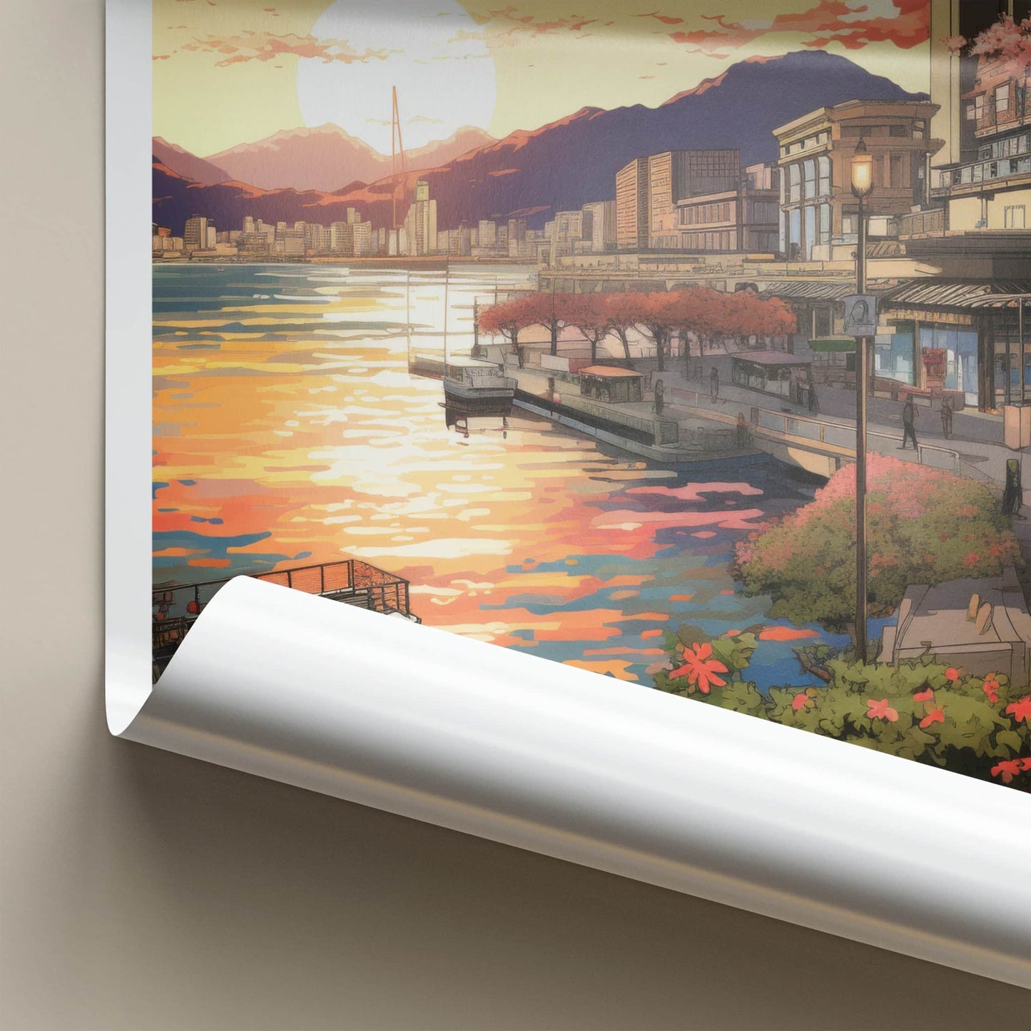 Kobe Poster - Japan Travel Art - Cherry Blossom Sunset Wall Decor