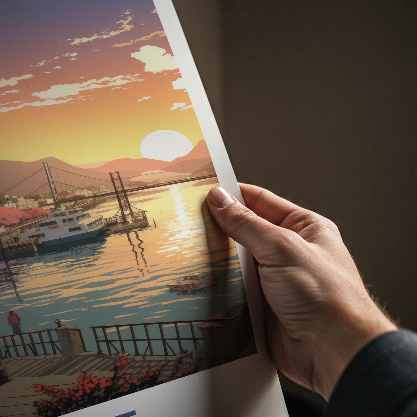 Kobe Poster - Japan Travel Art - Sunset Harbor Bloom Home Decor