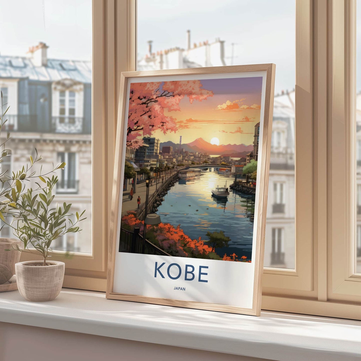 Kobe Poster - Japan Wall Art - Blossom City Panorama Home Decor