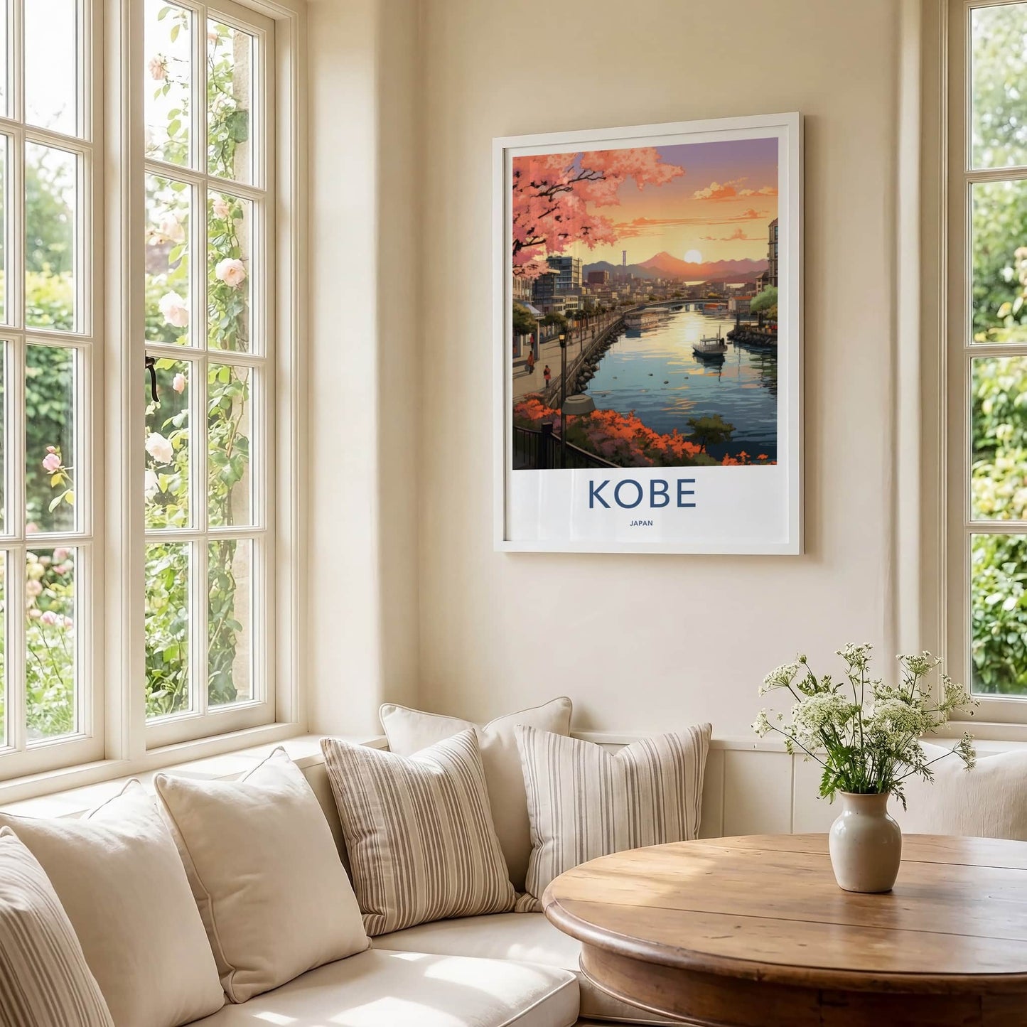 Kobe Poster - Japan Wall Art - Blossom City Panorama Home Decor