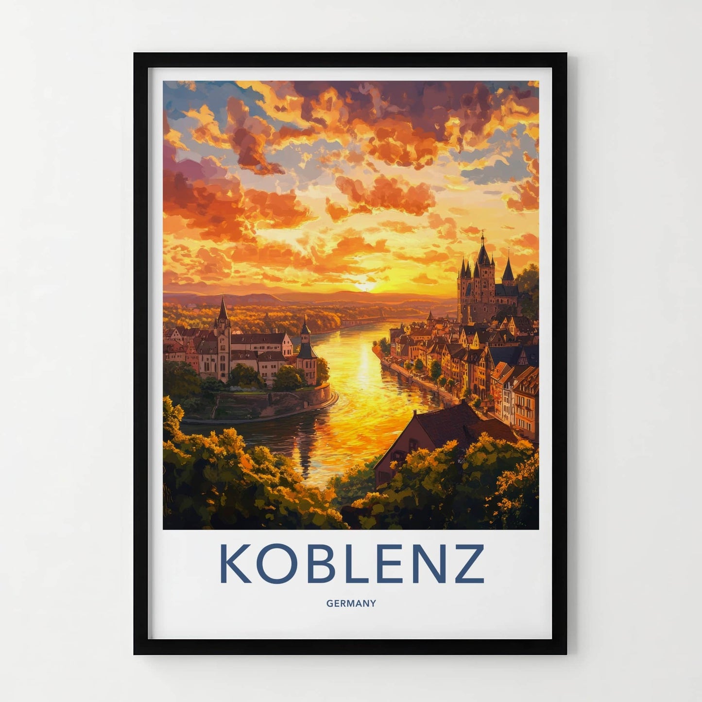 Koblenz Poster - Germany Framed Print - Vibrant City River Sunset Framed Decor