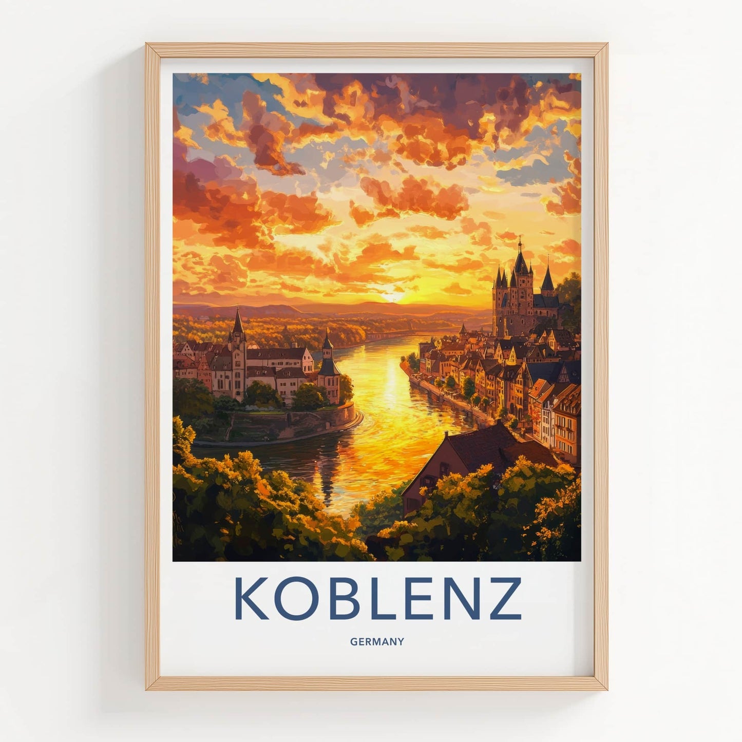 Koblenz Poster - Germany Framed Print - Vibrant City River Sunset Framed Decor