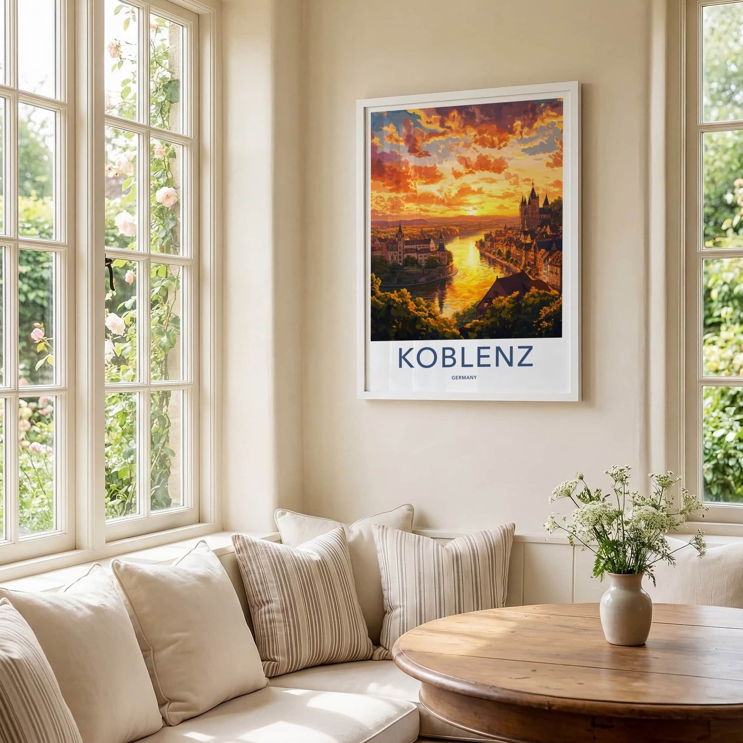 Koblenz Poster - Germany Framed Print - Vibrant City River Sunset Framed Decor