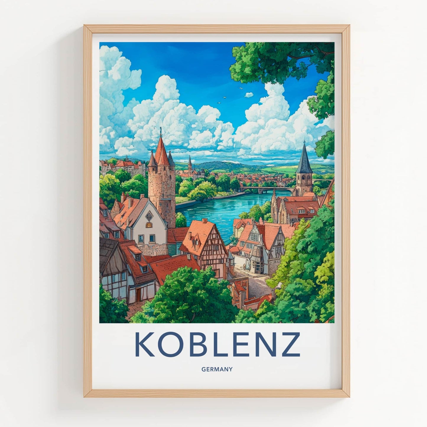 Koblenz Poster - Germany Travel Art - Riverside Medieval Town Home Decor