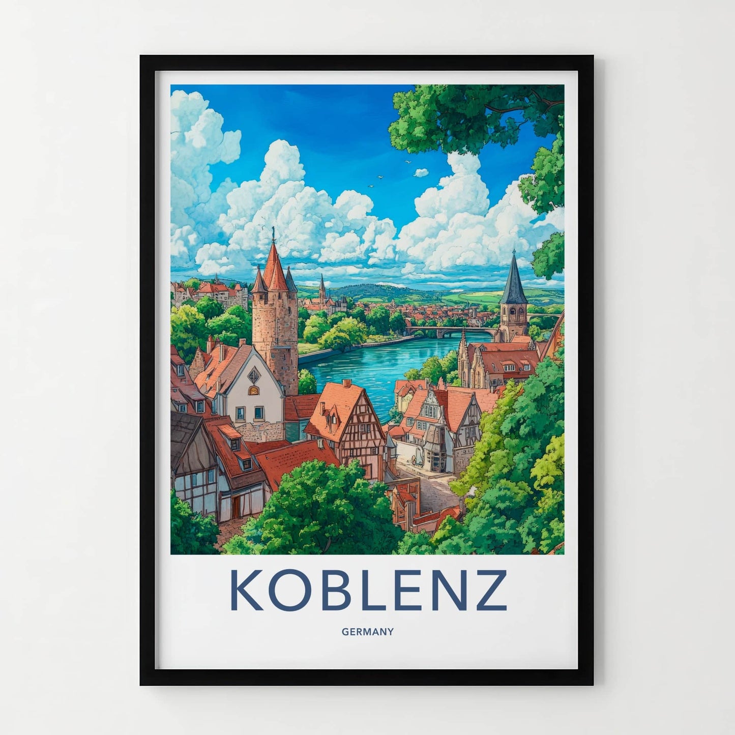 Koblenz Poster - Germany Travel Art - Riverside Medieval Town Home Decor