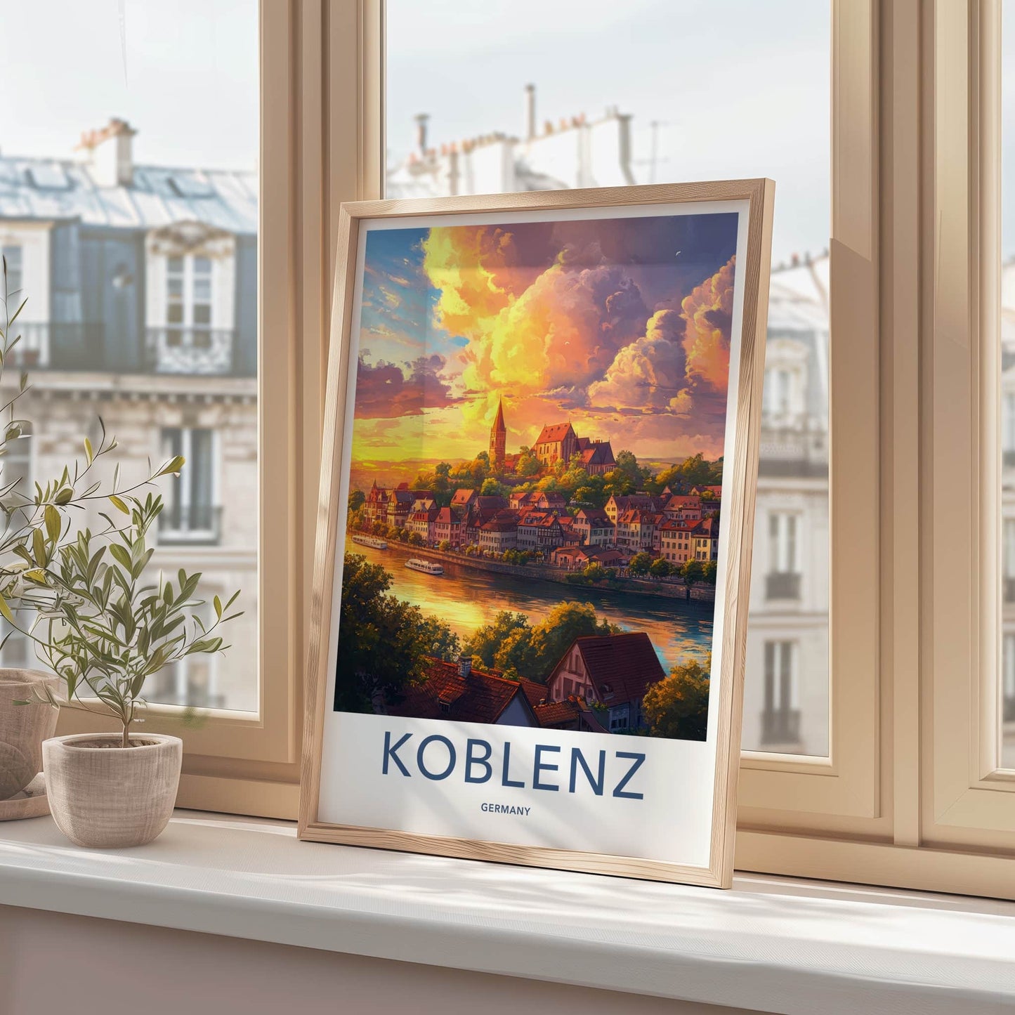 Koblenz Poster - Germany Travel Art - Riverside Town Sunset Home Decor