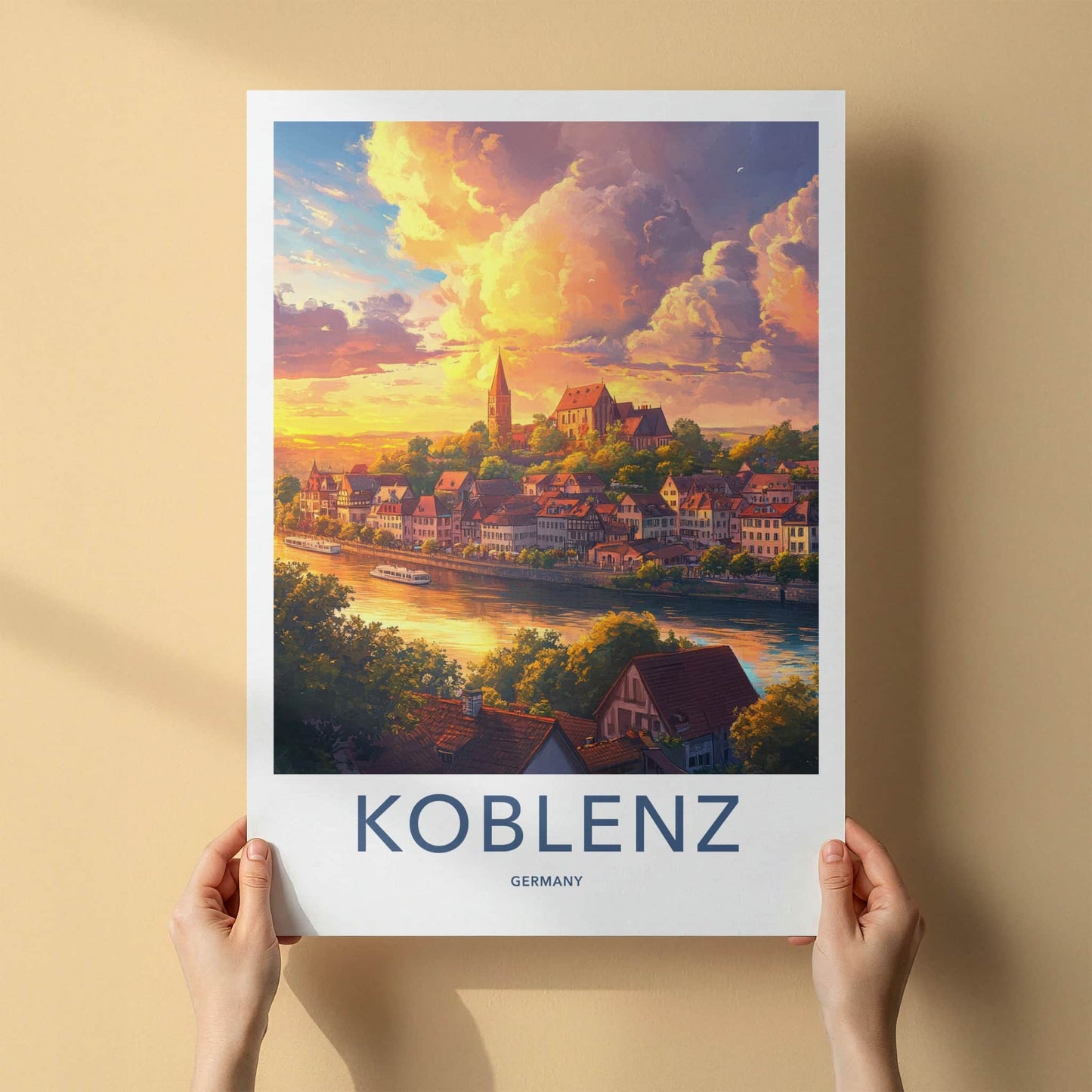 Koblenz Poster - Germany Travel Art - Riverside Town Sunset Home Decor