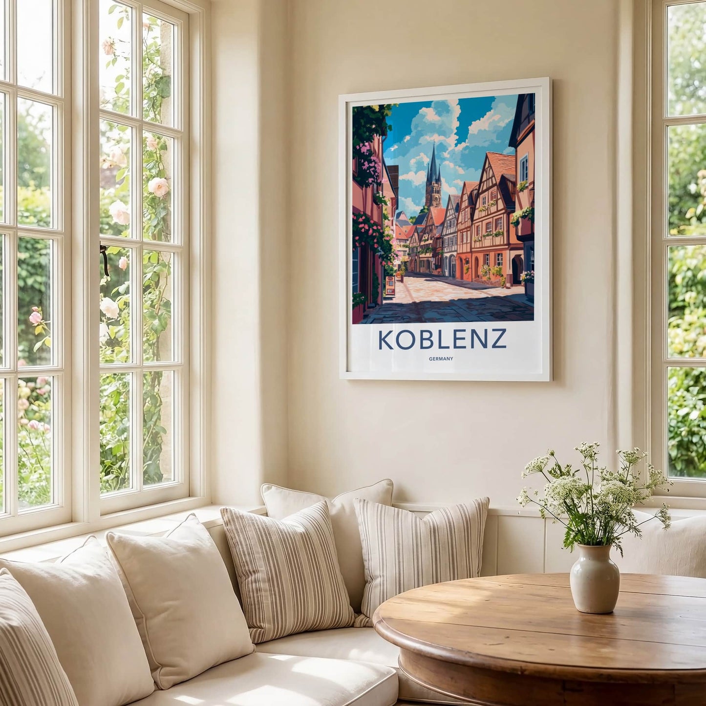Koblenz Poster - Germany Travel Print - Historic Street Steeple Wall Decor