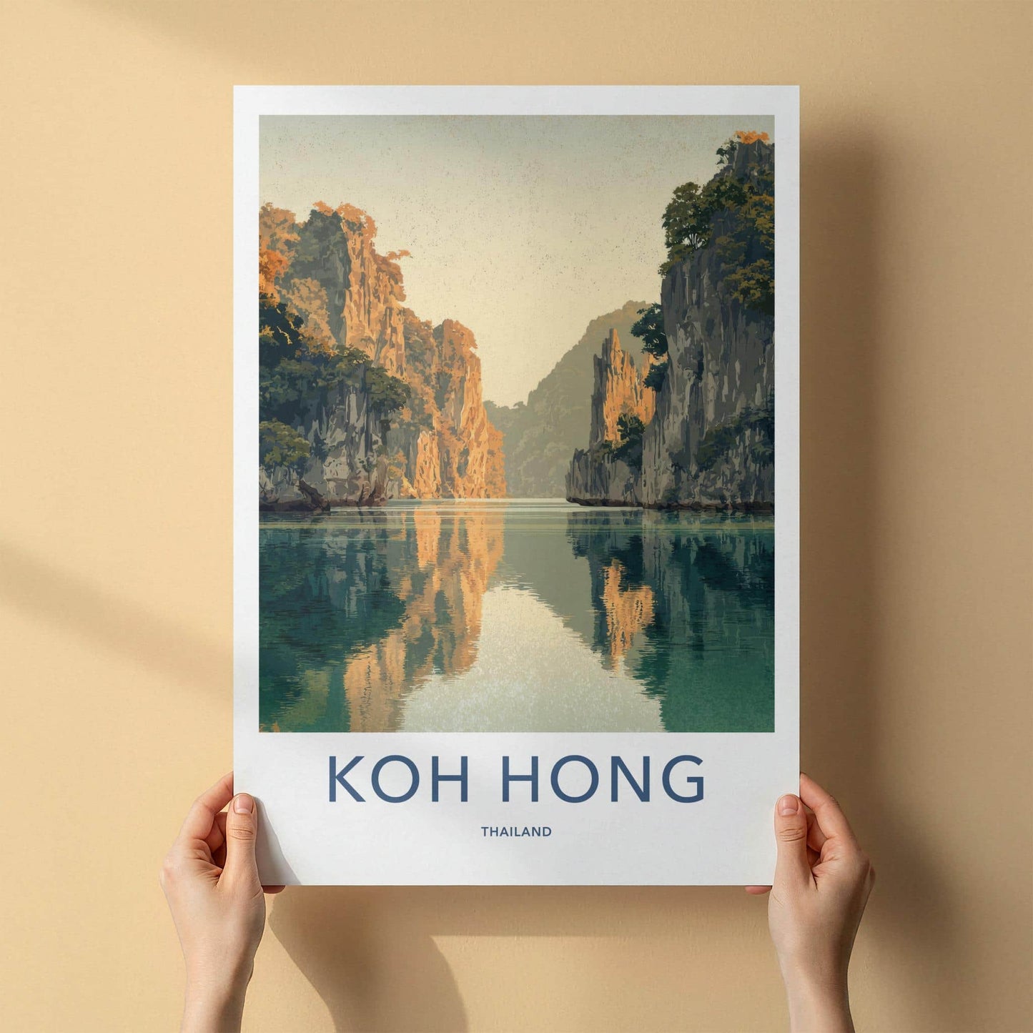 Koh Hong Poster - Thailand Travel Art - Rocky Cliffs Reflection Home Decor