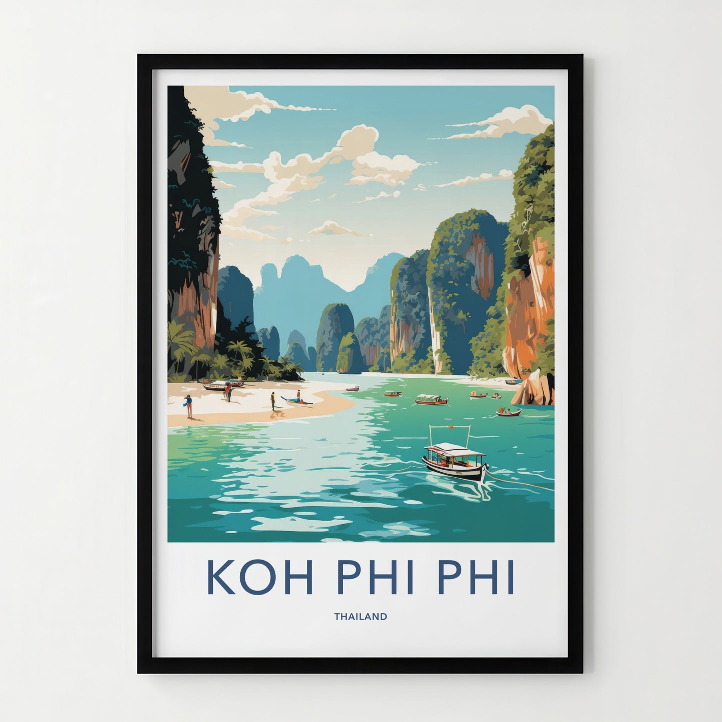 Koh Phi Phi Poster - Thailand Travel Art - Limestone Cliffs Beach Home Decor