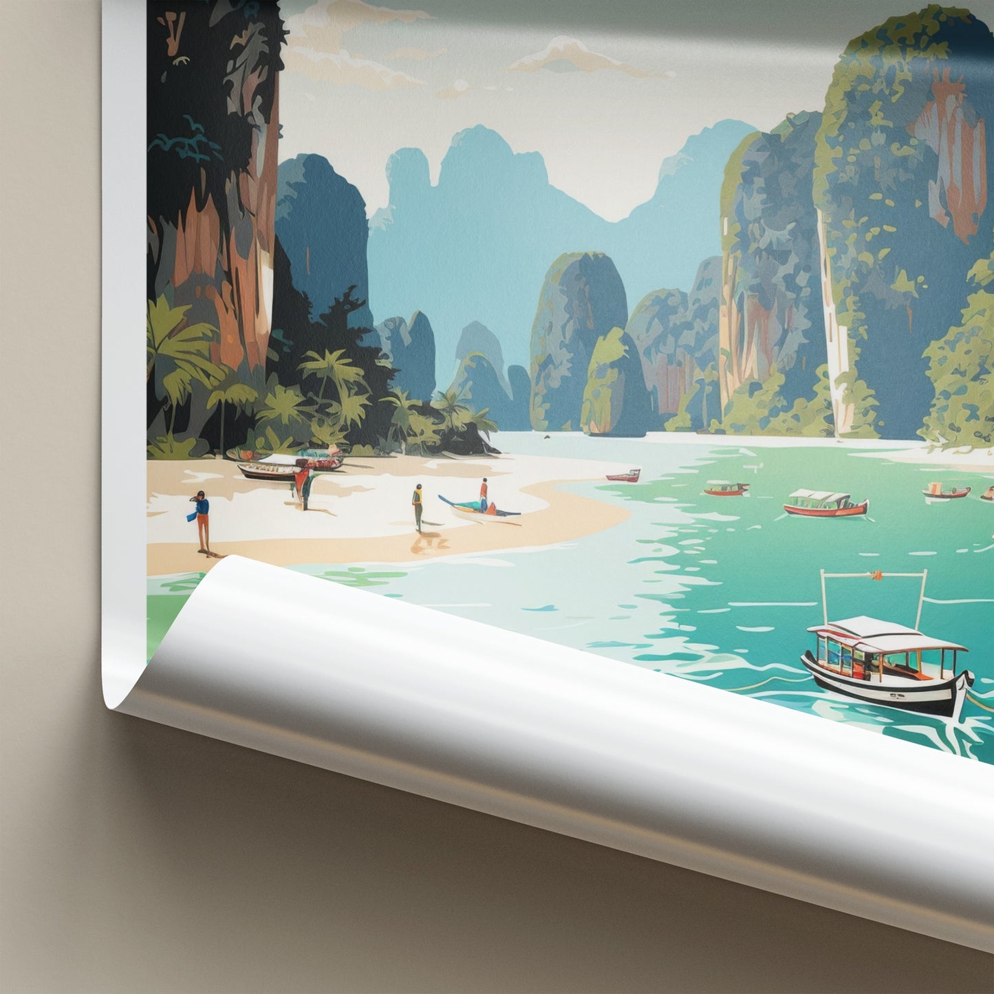 Koh Phi Phi Poster - Thailand Travel Art - Limestone Cliffs Beach Home Decor