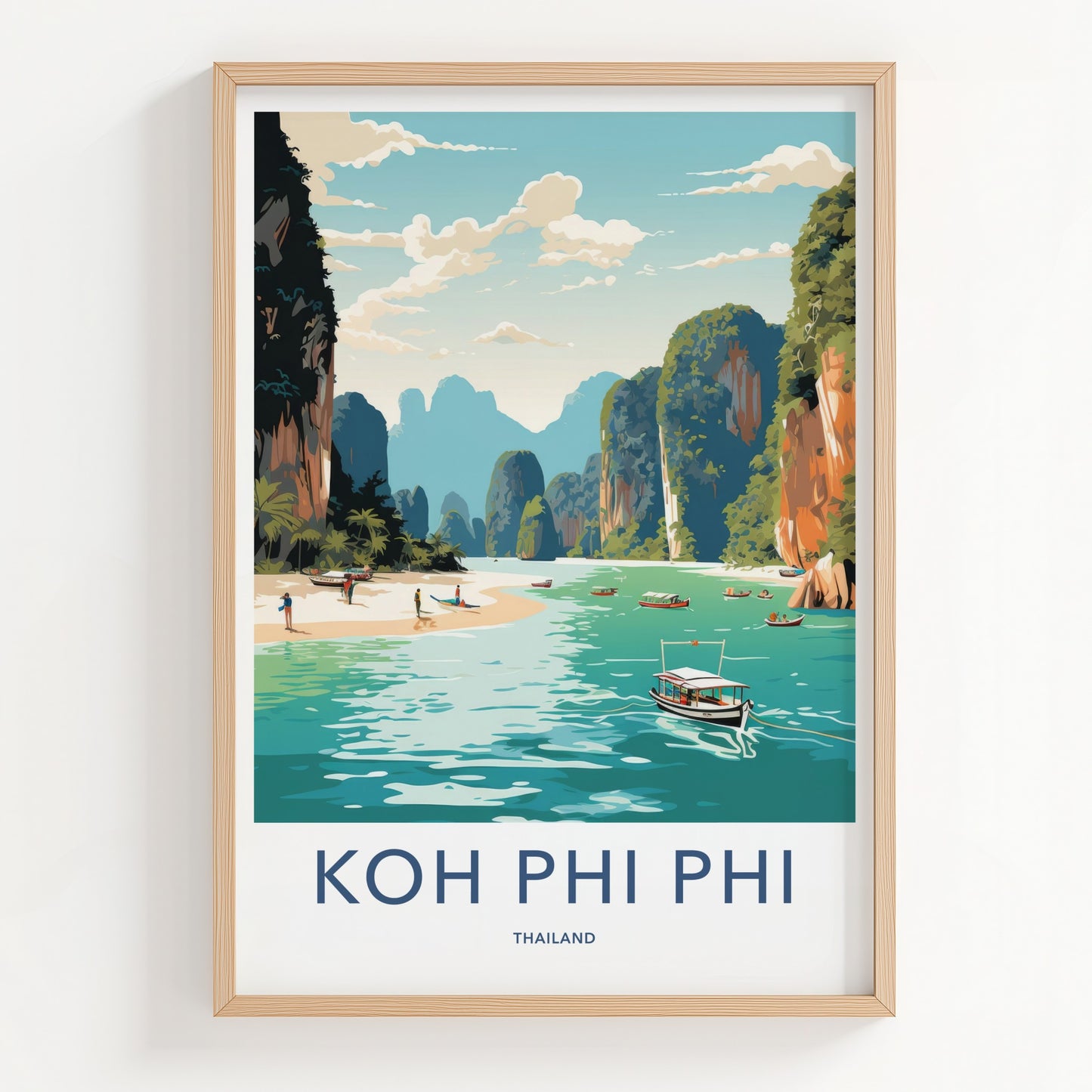 Koh Phi Phi Poster - Thailand Travel Art - Limestone Cliffs Beach Home Decor