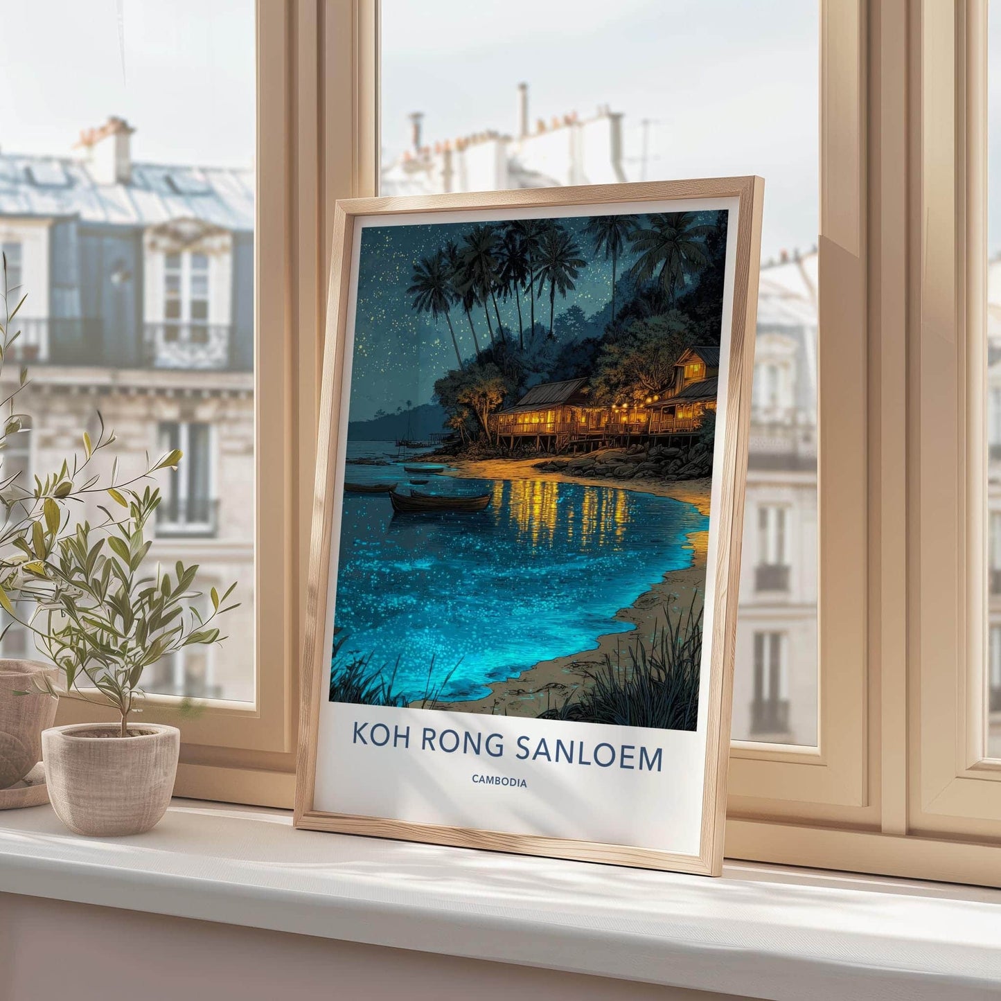 Koh Rong Sanloem Poster - Cambodia Travel Art - Glowing Beach Night Home Decor