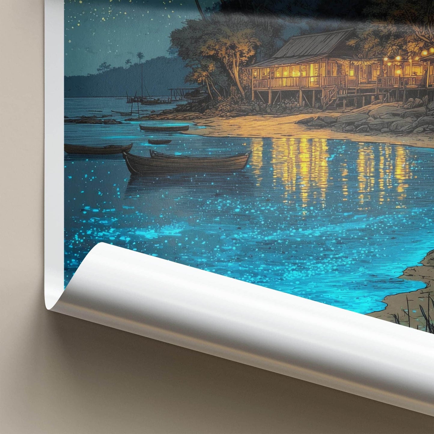 Koh Rong Sanloem Poster - Cambodia Travel Art - Glowing Beach Night Home Decor