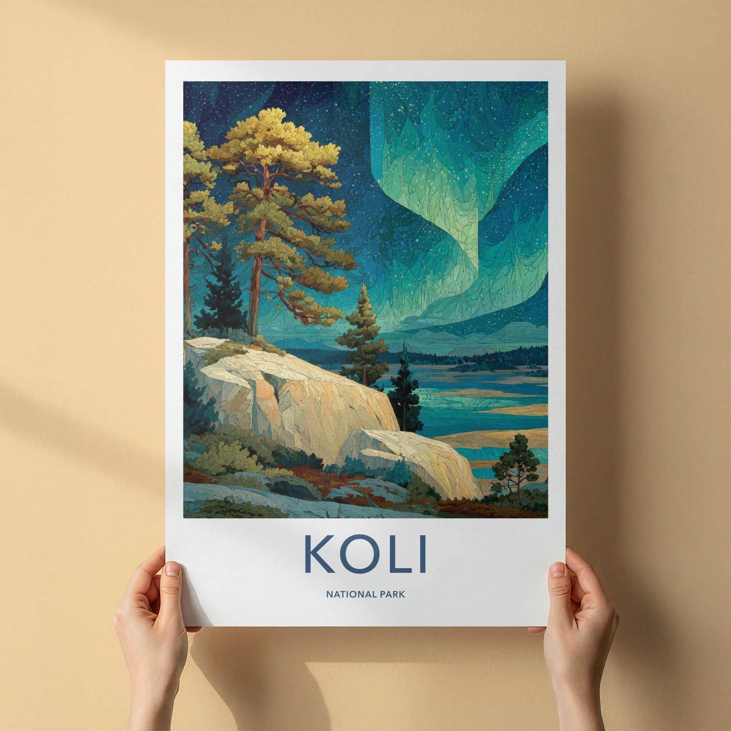 Koli National Park Poster - Finland Travel Art - Vibrant Aurora Sky Home Decor