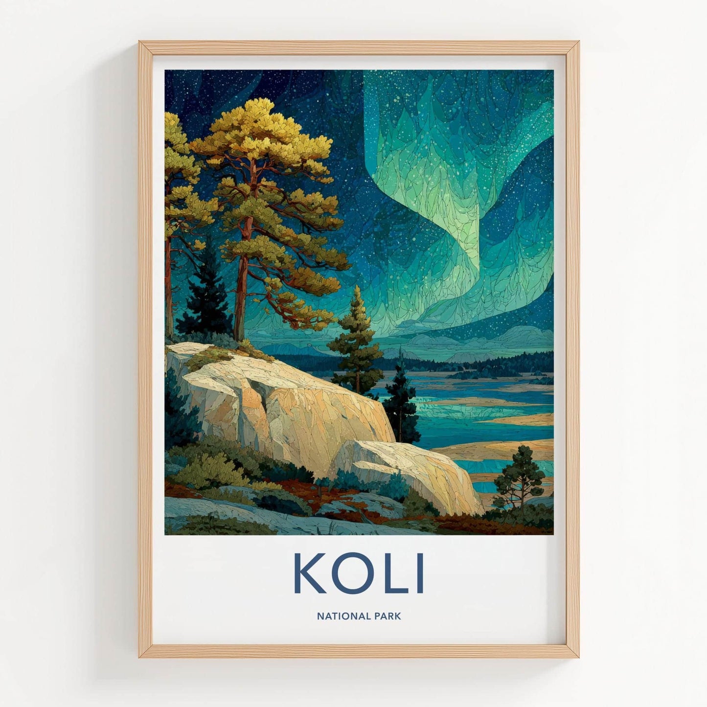 Koli National Park Poster - Finland Travel Art - Vibrant Aurora Sky Home Decor