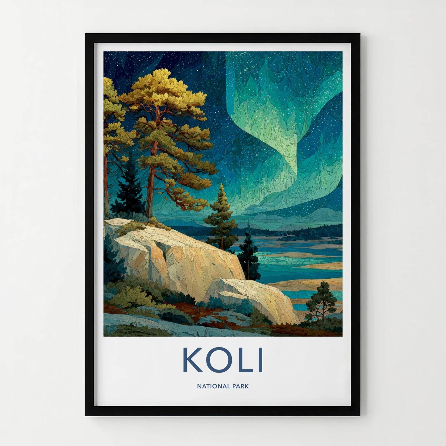 Koli National Park Poster - Finland Travel Art - Vibrant Aurora Sky Home Decor