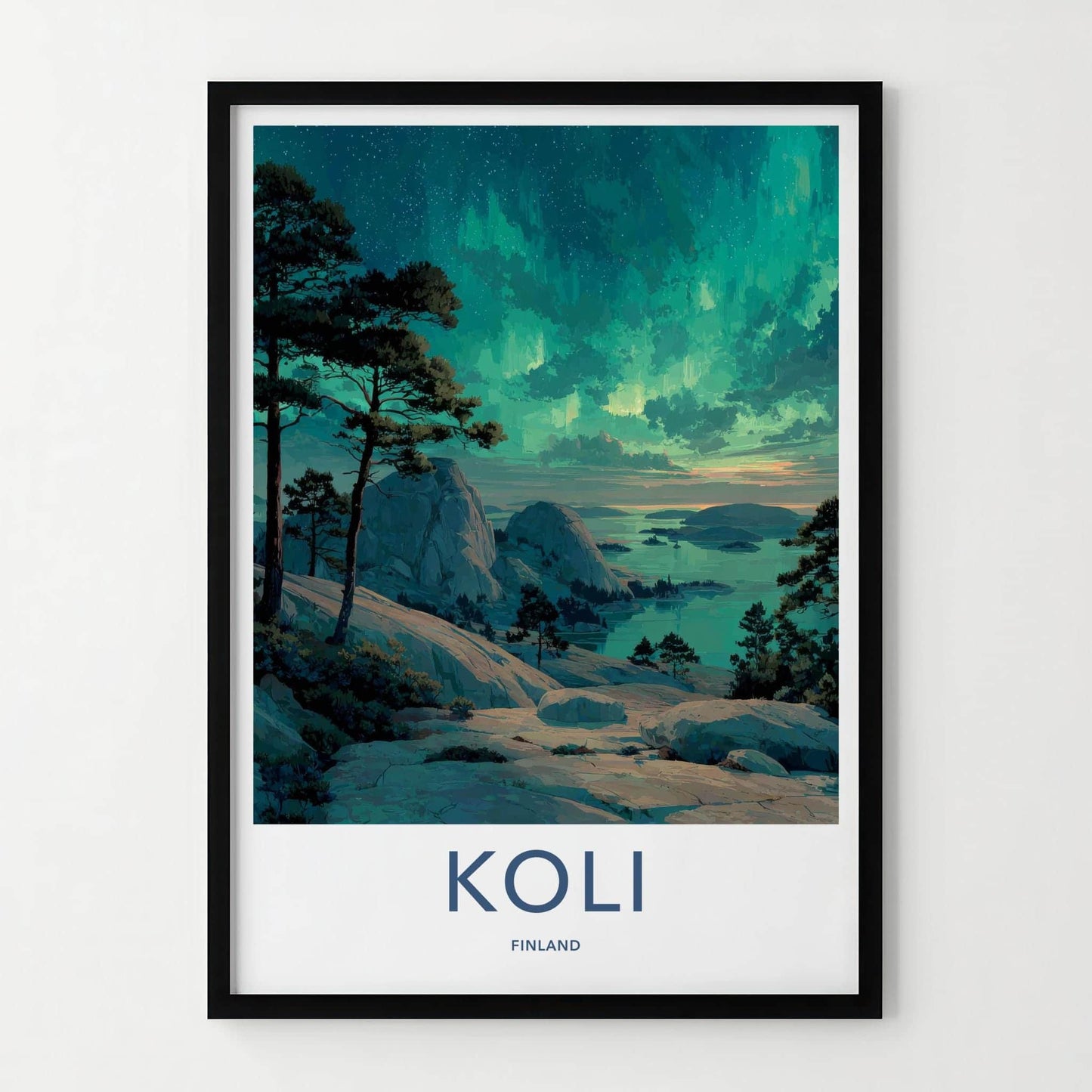 Koli Poster - Finland Framed Art - Green Aurora Lake Framed Decor