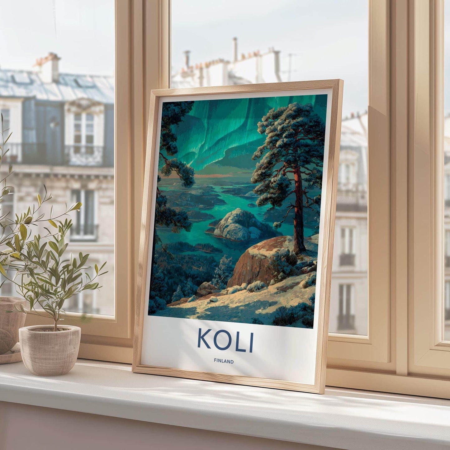 Koli Poster - Finland Travel Art - Winter Lake Aurora Home Decor