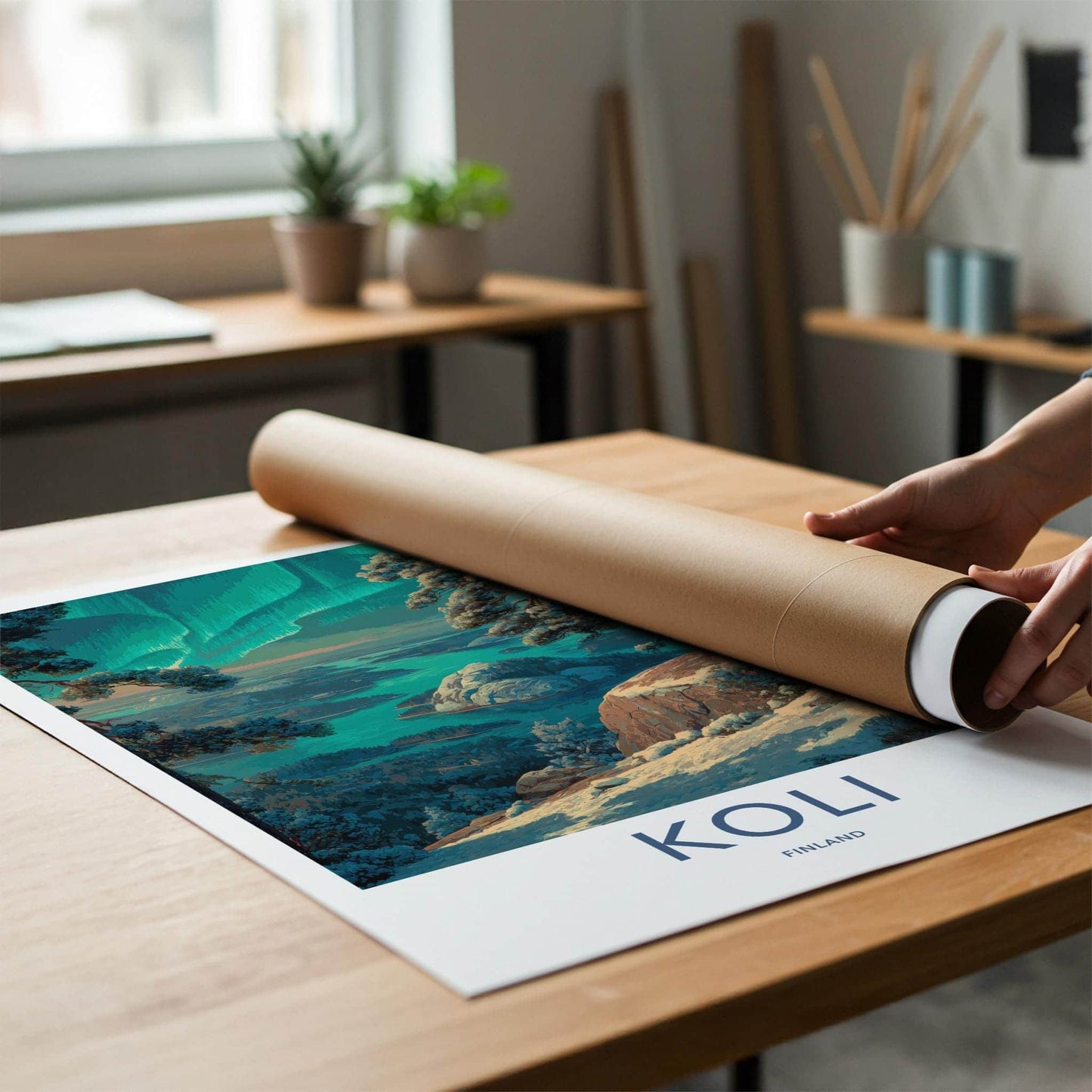 Koli Poster - Finland Travel Art - Winter Lake Aurora Home Decor
