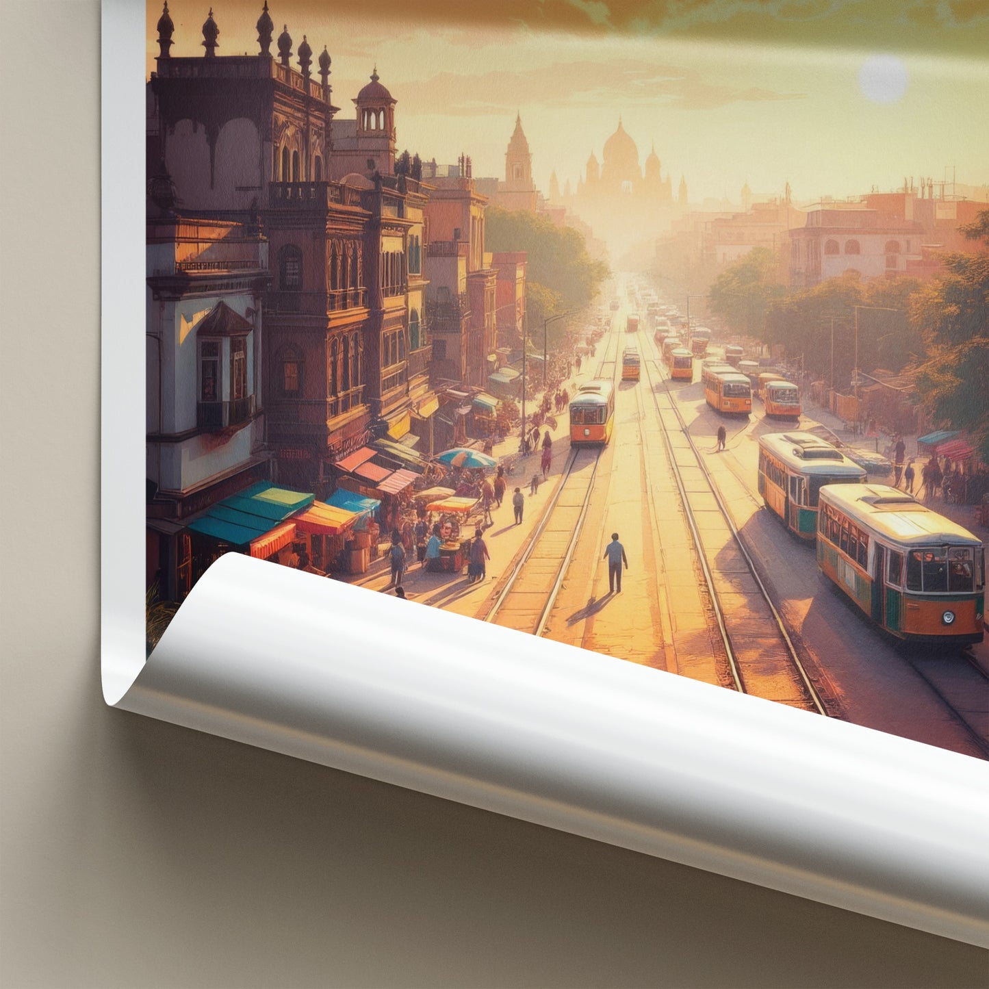 Kolkata Poster - India Art Print - West Bengal Golden Hour Street Wall Decor