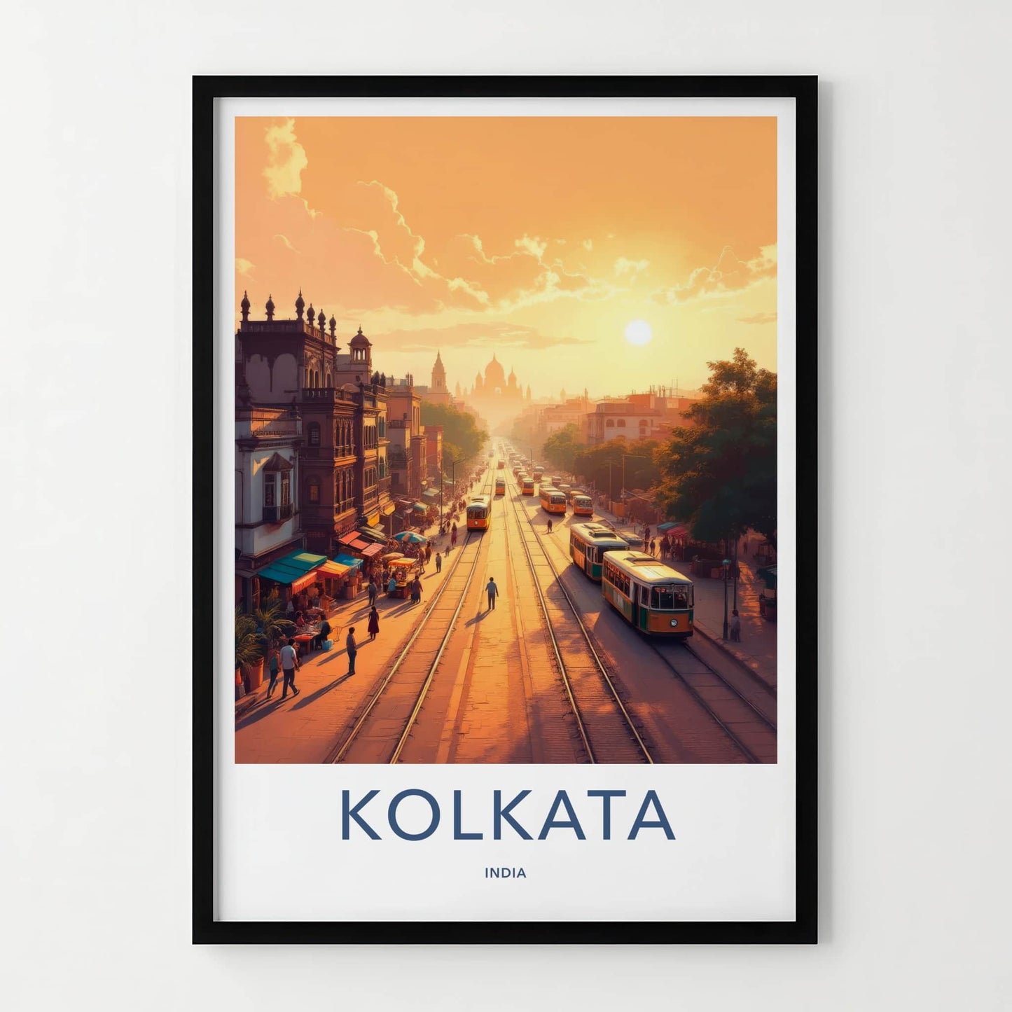 Kolkata Poster - India Art Print - West Bengal Golden Hour Street Wall Decor