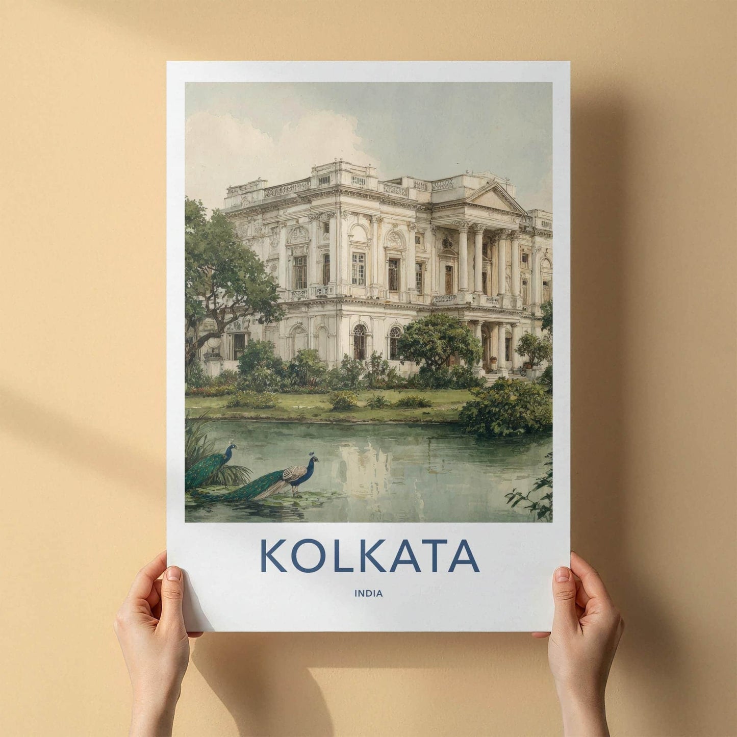 Kolkata Poster - India Framed Art - West Bengal Palace Lake Peacocks Gallery Art