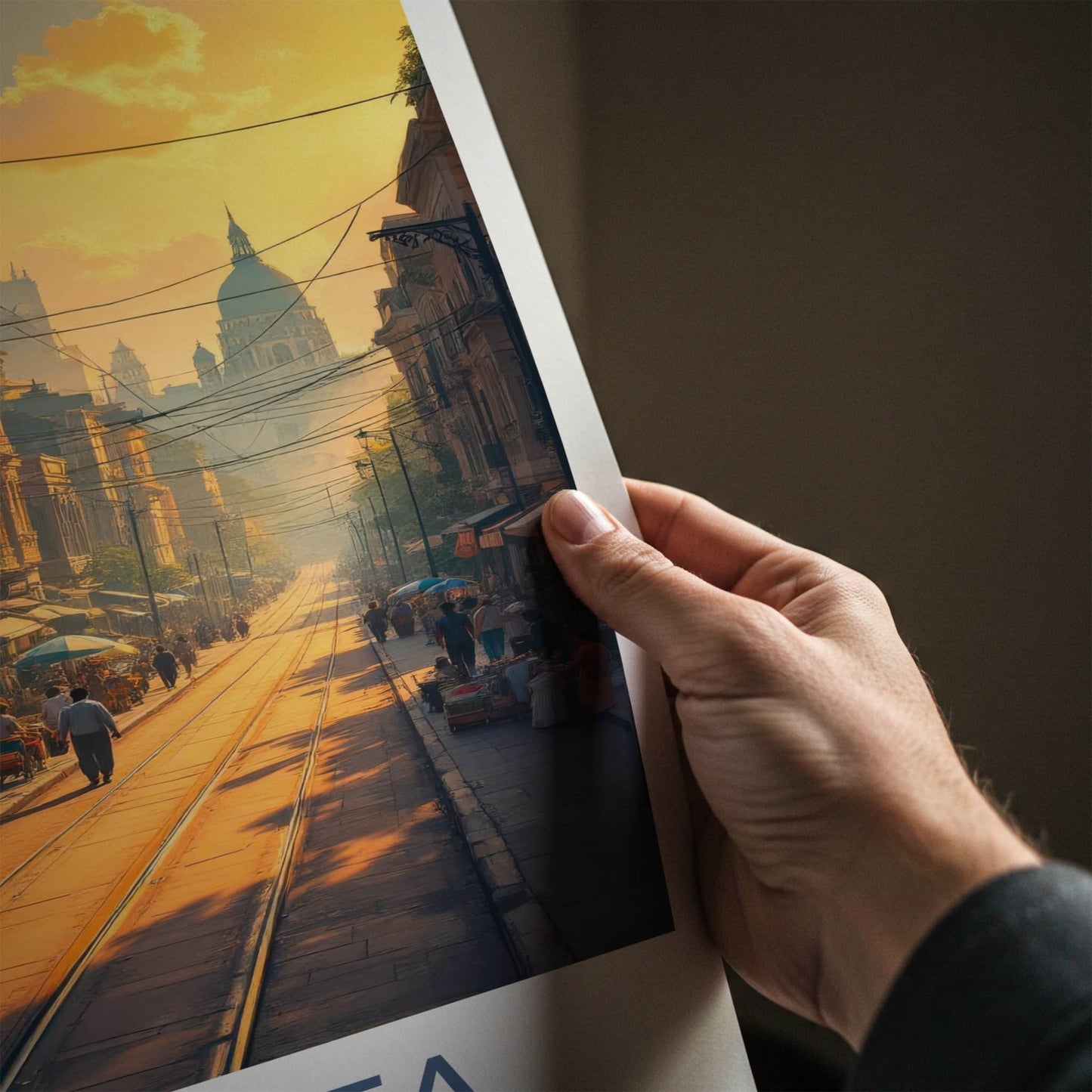 Kolkata Poster - India Travel Art - West Bengal Golden Hour Street Home Decor