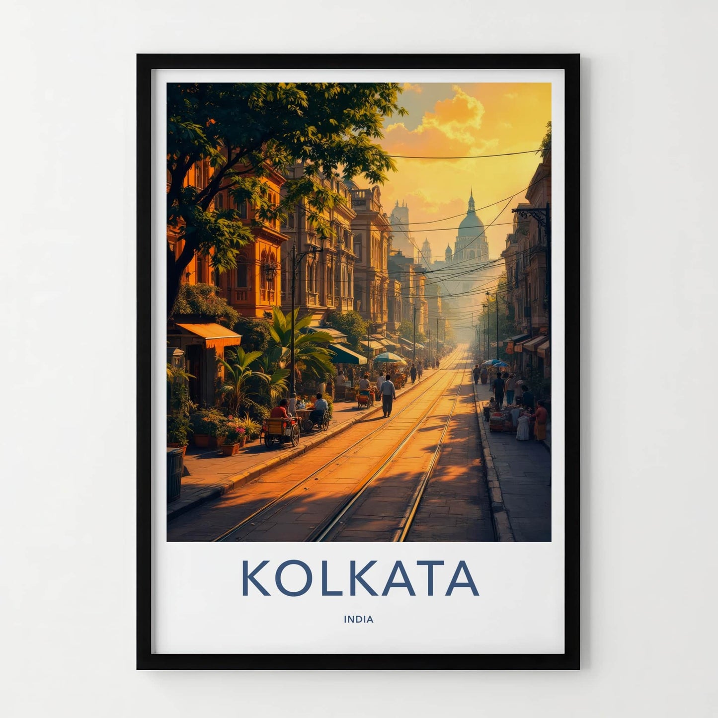 Kolkata Poster - India Travel Art - West Bengal Golden Hour Street Home Decor