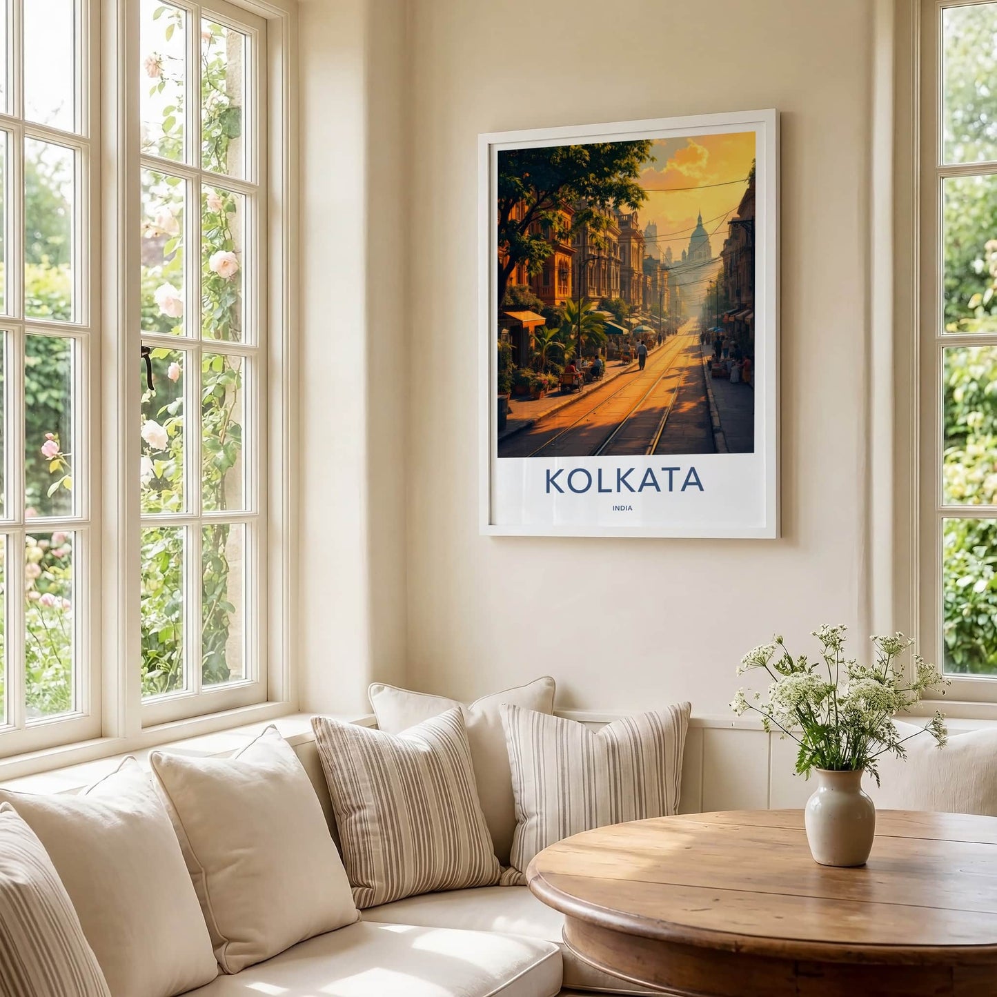 Kolkata Poster - India Travel Art - West Bengal Golden Hour Street Home Decor