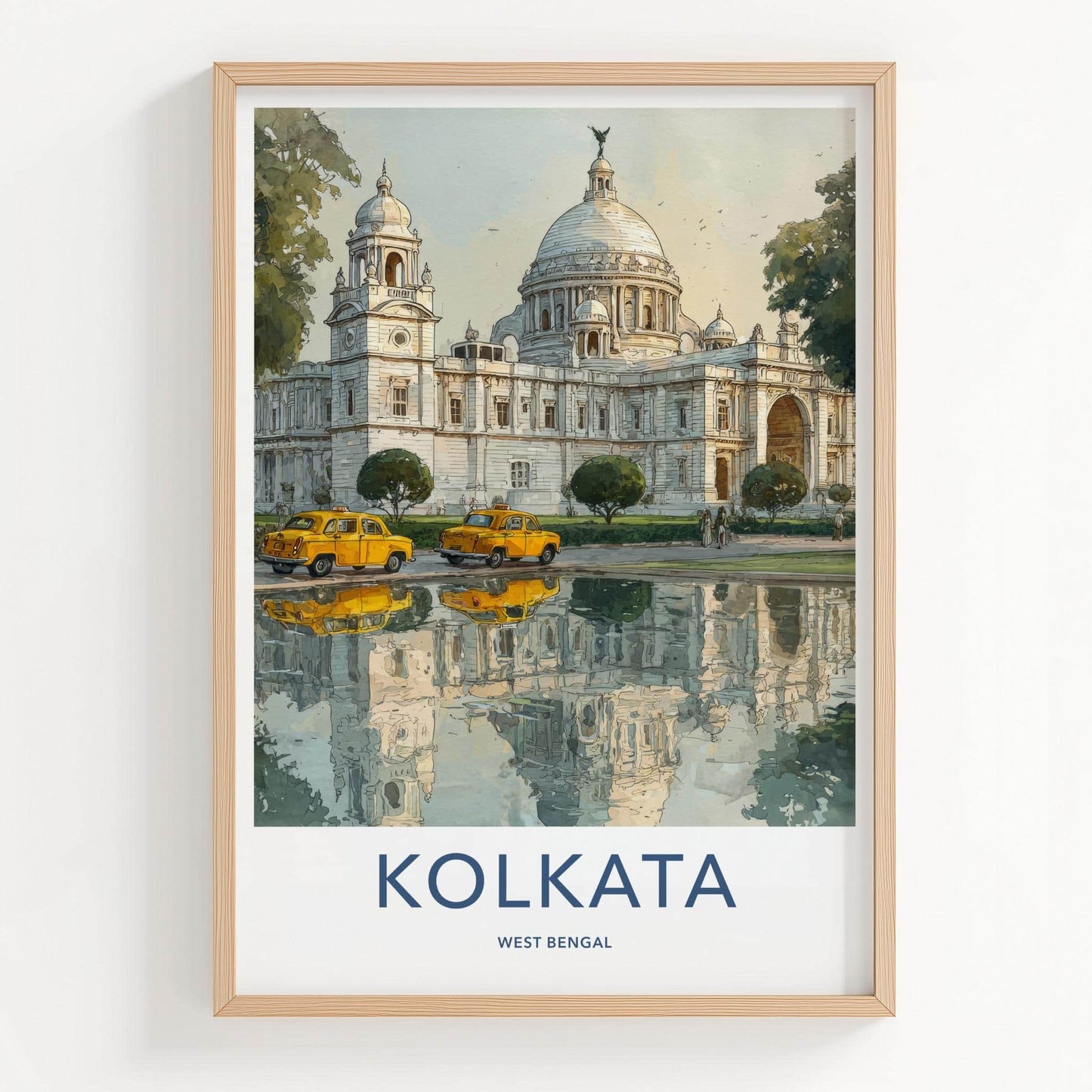 Kolkata Poster - India Travel Art - West Bengal Grand Building Reflection Home Decor