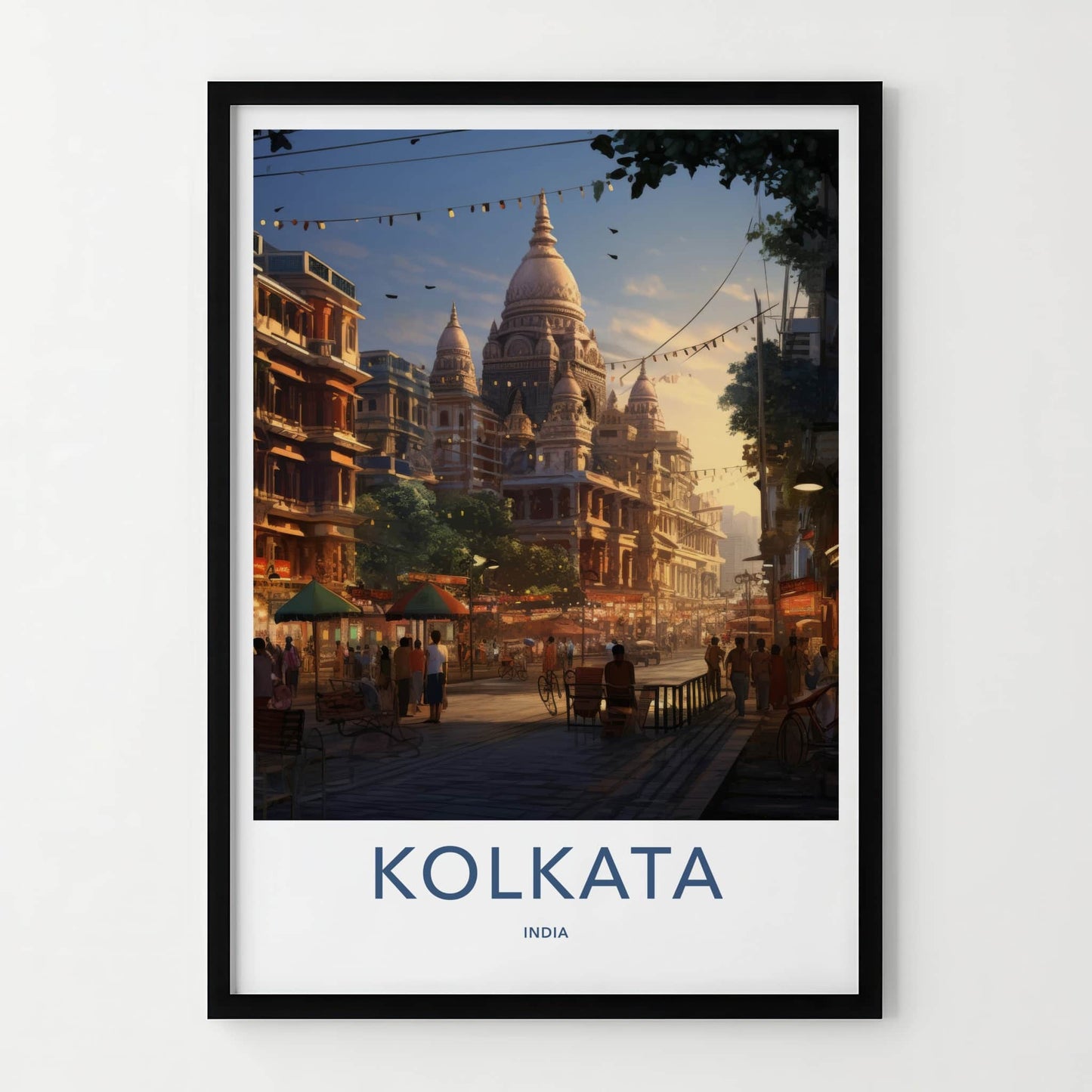 Kolkata Poster - India Travel Art - West Bengal Historic Temple Domes Wall Decor