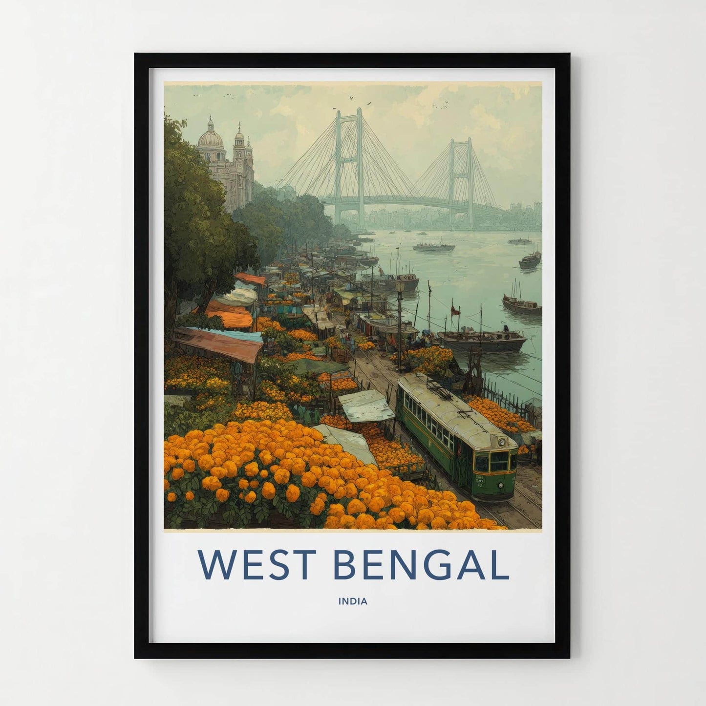 Kolkata Poster - India Travel Art - West Bengal Marigold Flower Market Home Decor