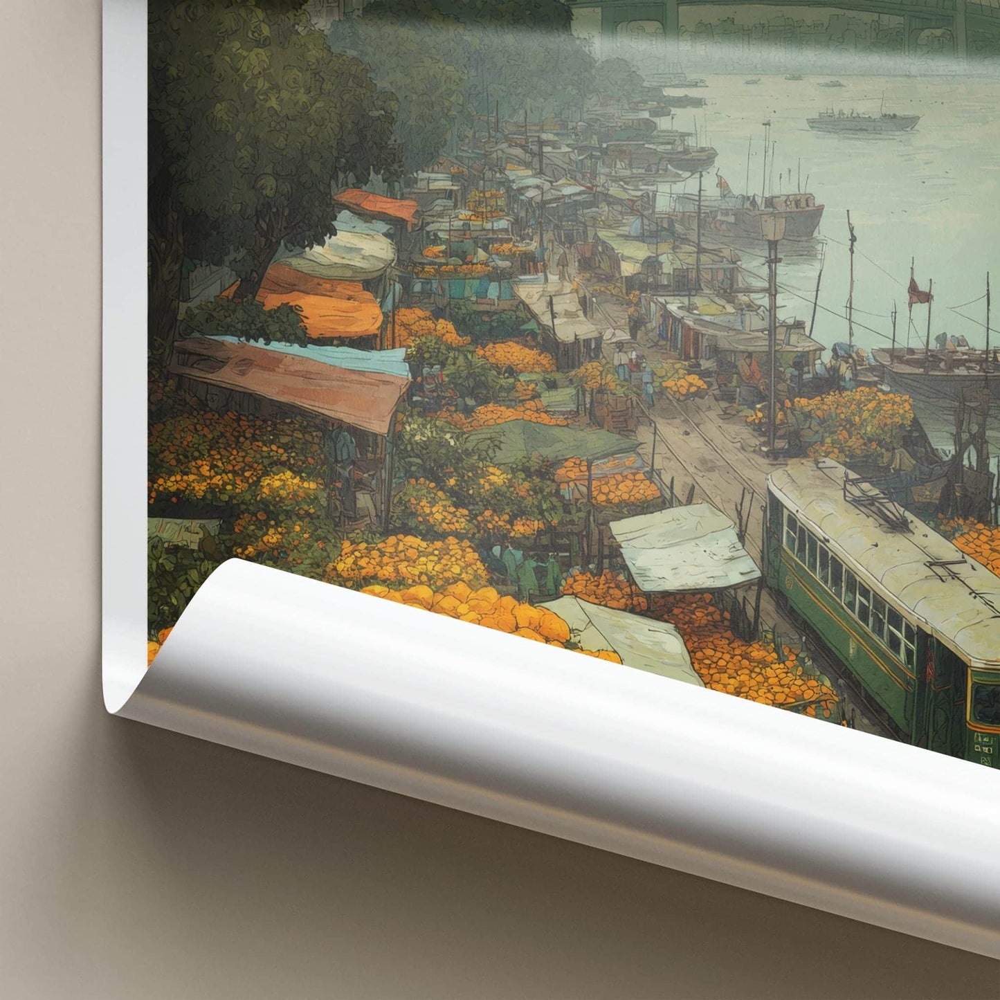Kolkata Poster - India Travel Art - West Bengal Marigold Flower Market Home Decor