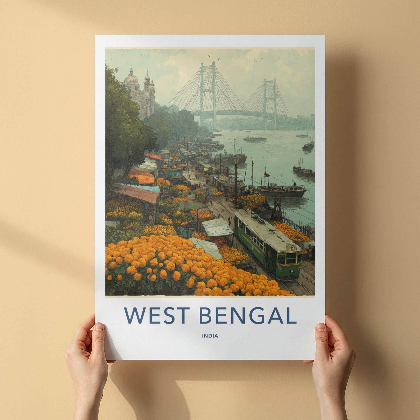 Kolkata Poster - India Travel Art - West Bengal Marigold Flower Market Home Decor