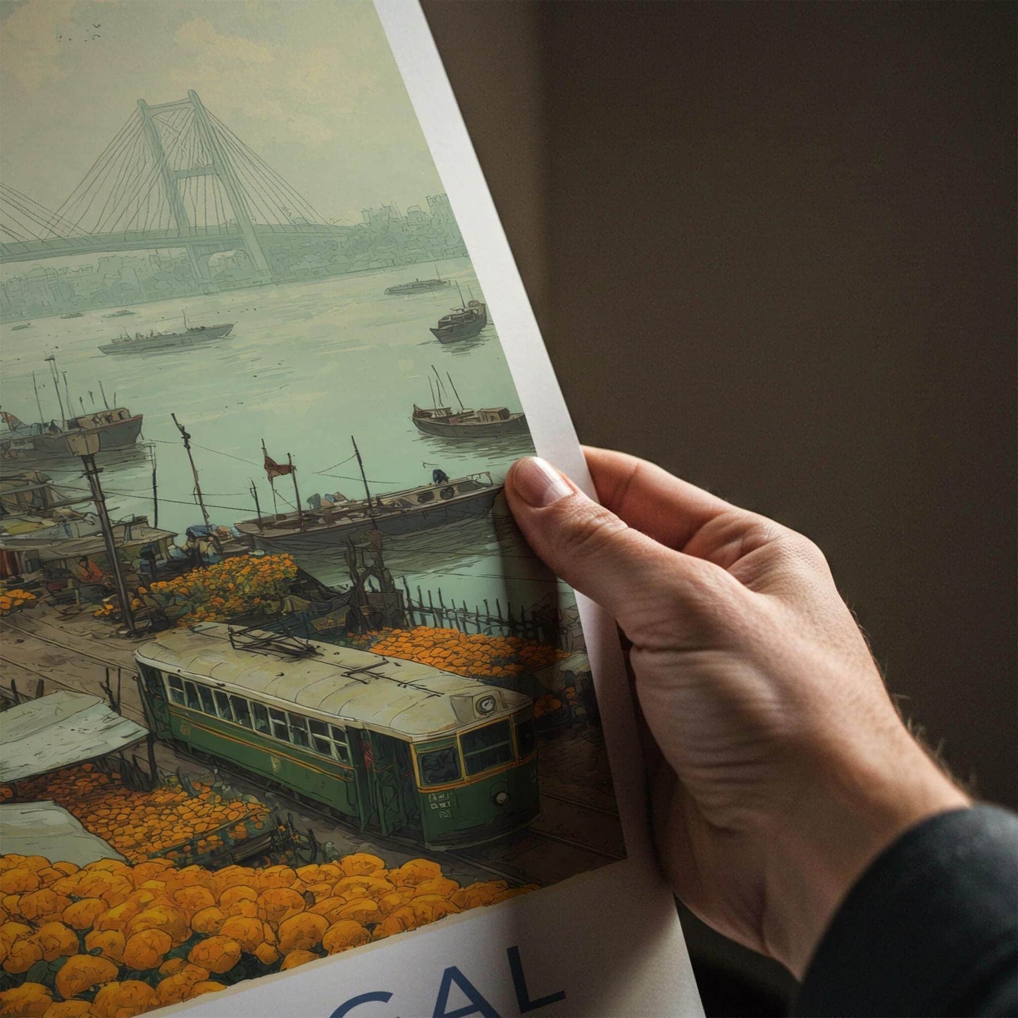 Kolkata Poster - India Travel Art - West Bengal Marigold Flower Market Home Decor