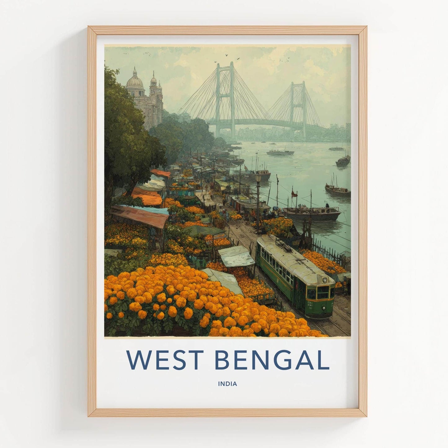 Kolkata Poster - India Travel Art - West Bengal Marigold Flower Market Home Decor