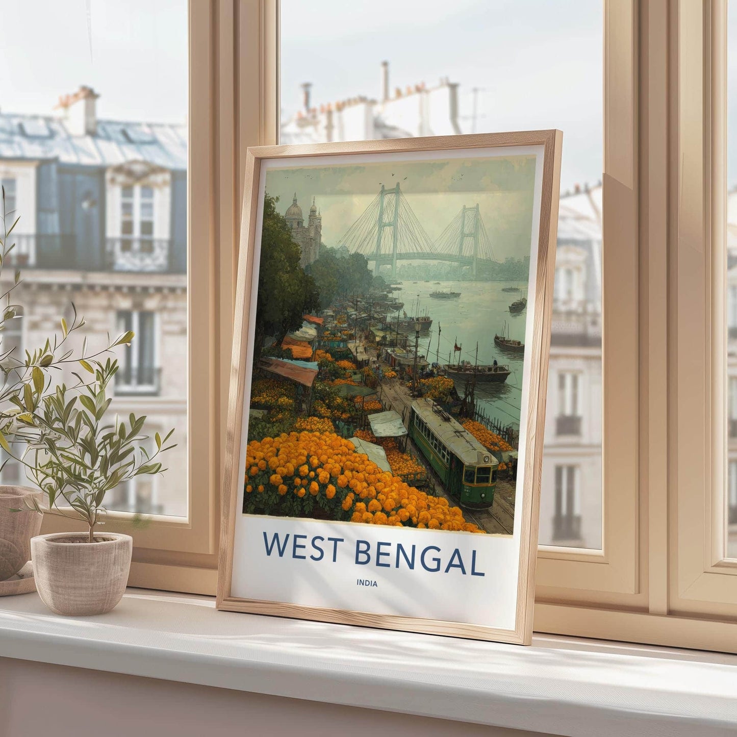 Kolkata Poster - India Travel Art - West Bengal Marigold Flower Market Home Decor