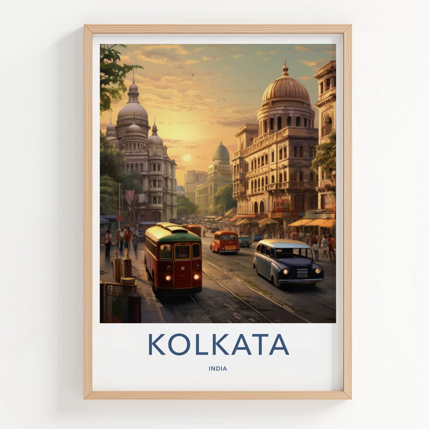 Kolkata Poster - India Travel Art - West Bengal Old Tram Street Wall Decor